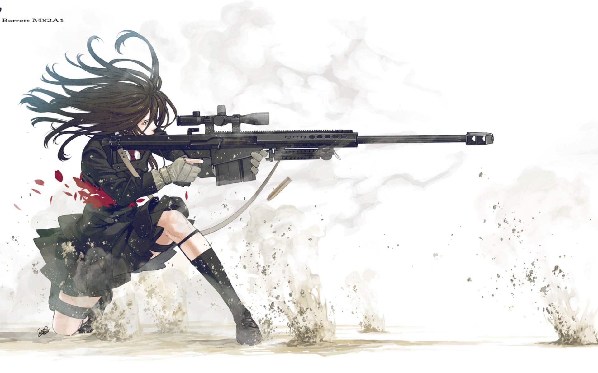 women, guns, school uniforms, long hair, snipers, Kozaki Yusuke, black clothes, original characters - desktop wallpaper