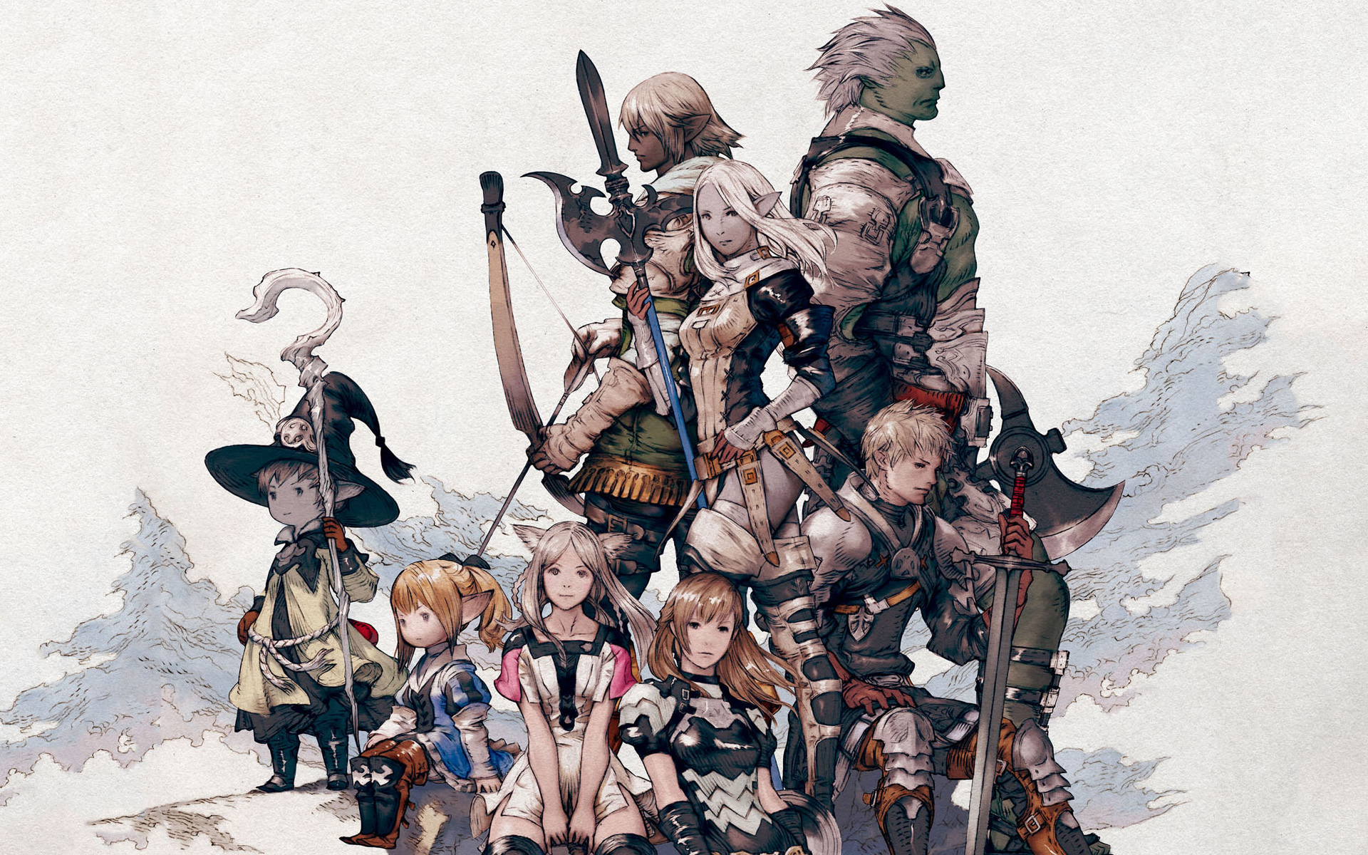 fantasy, weapons, Final Fantasy XIV, bows, axes, artwork, staff - desktop wallpaper
