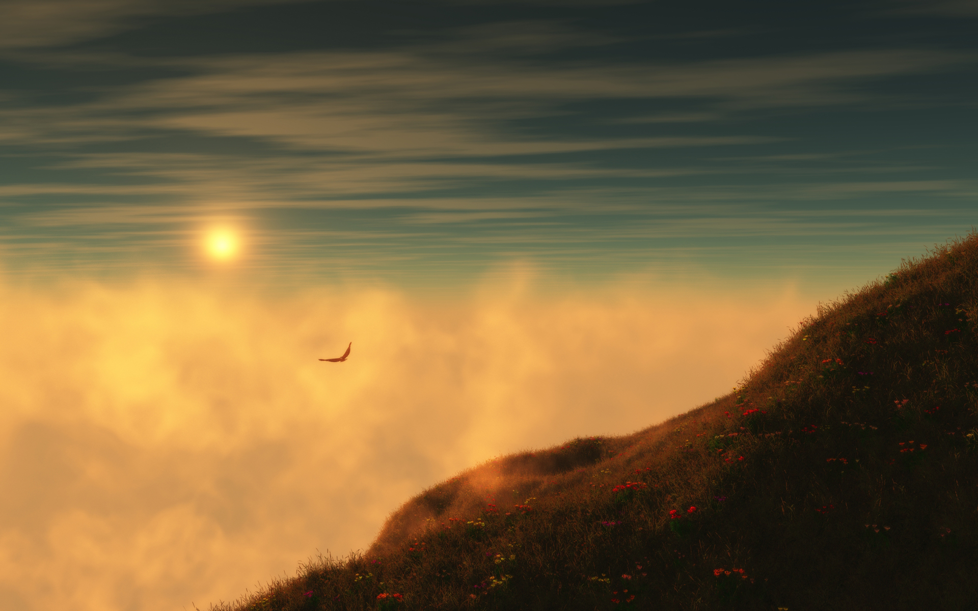 mountains, landscapes, nature, Sun, mist - desktop wallpaper