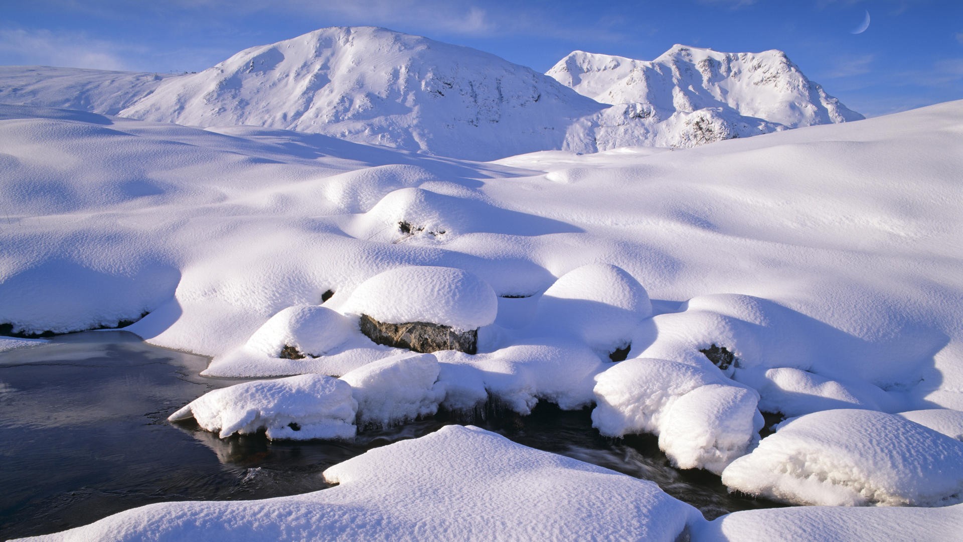 mountains, winter, snow, streams, snow landscapes - desktop wallpaper