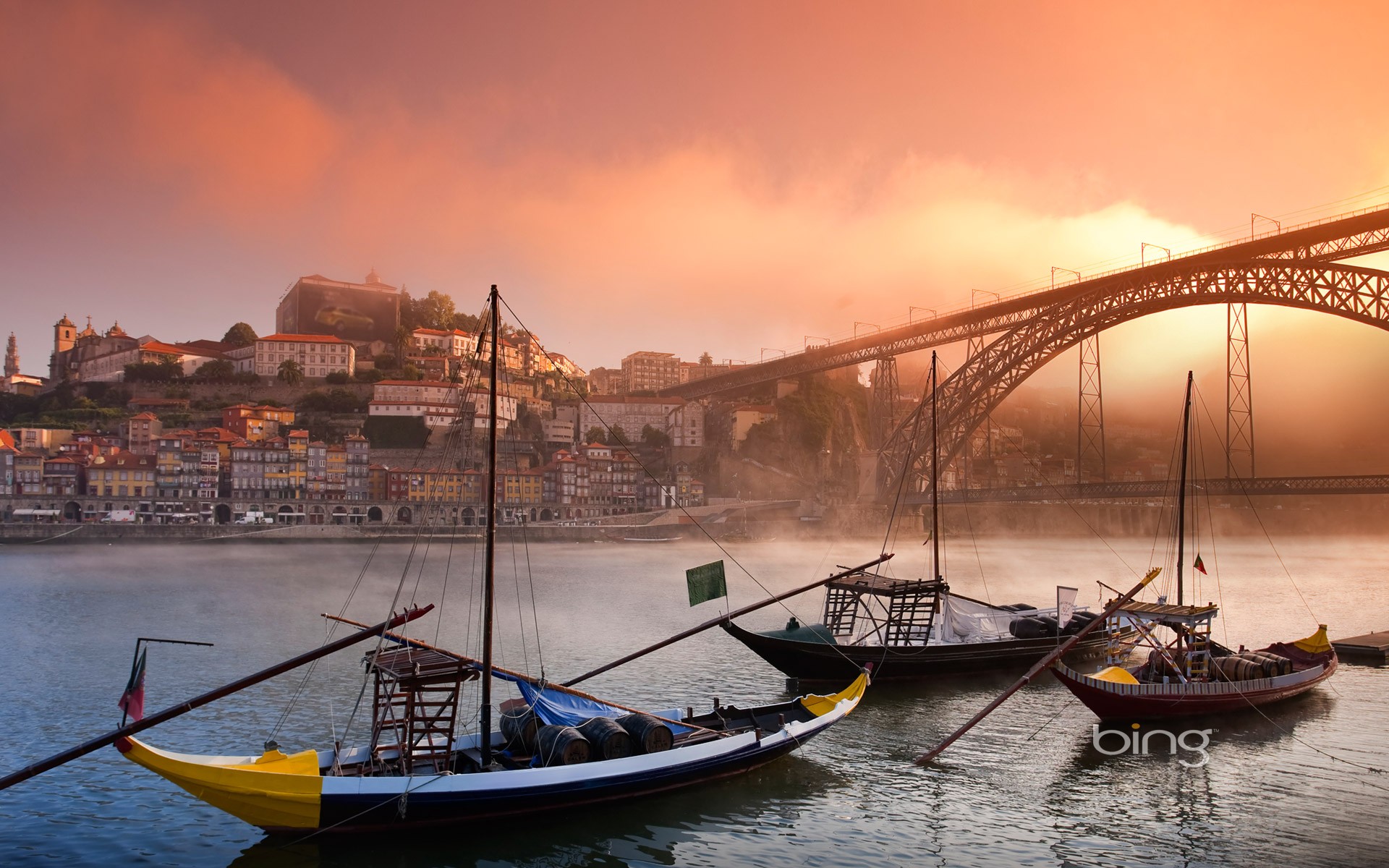 cityscapes, mist, bridges, Portugal, rivers, Bing, Oporto, The Douro, beaches - desktop wallpaper