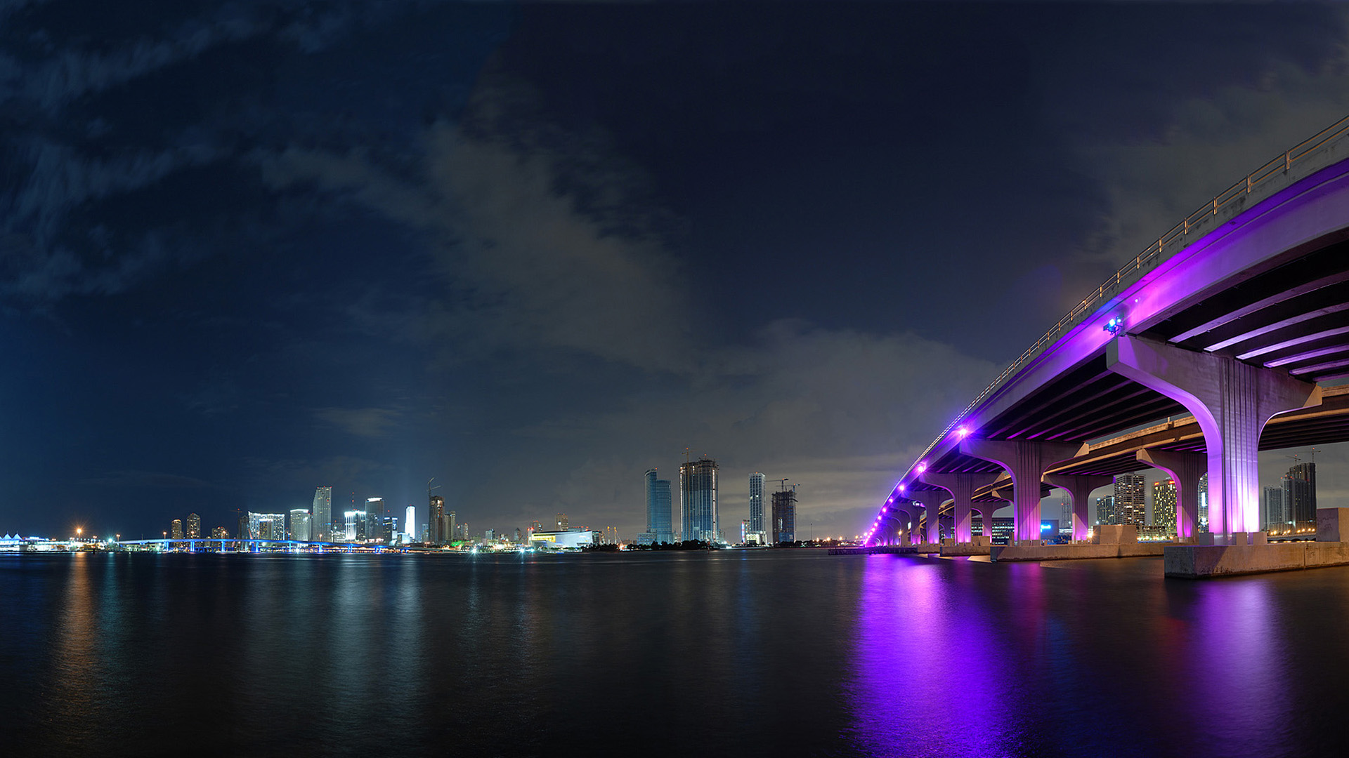 night, bridges, city lights - desktop wallpaper