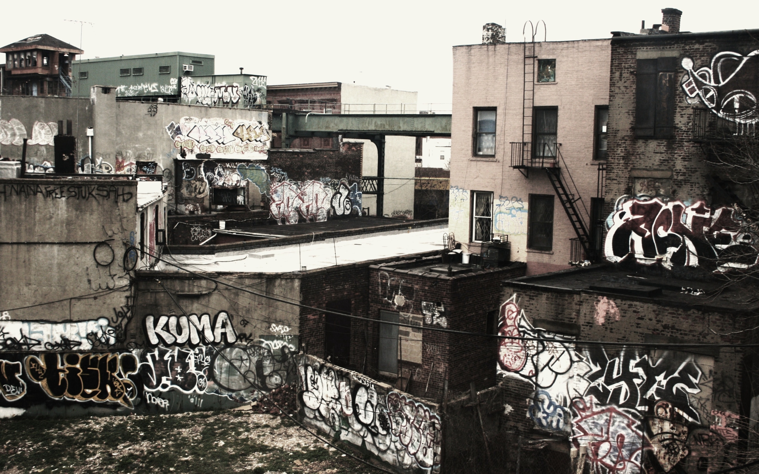 streets, graffiti, monochrome - desktop wallpaper
