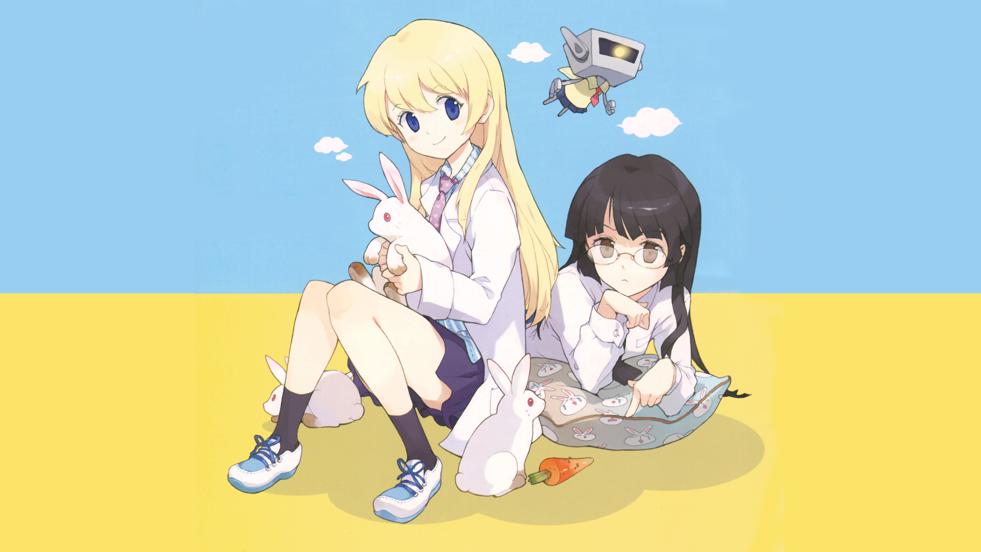 blondes, blue eyes, school uniforms, skirts, glasses, Pani Poni Dash, meganekko, anime girls - desktop wallpaper