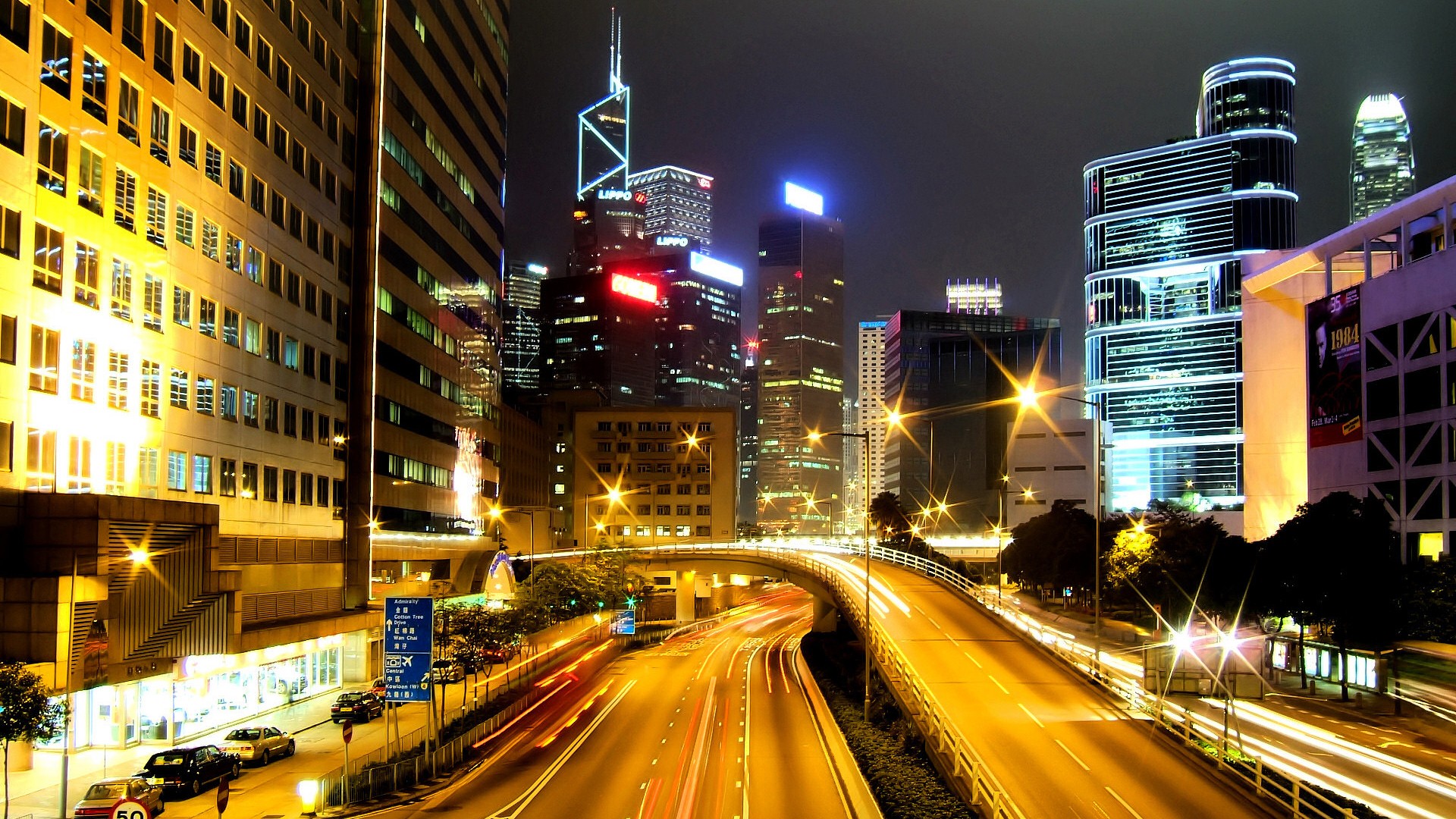 buildings, Hong Kong, roads, city lights, cities - desktop wallpaper