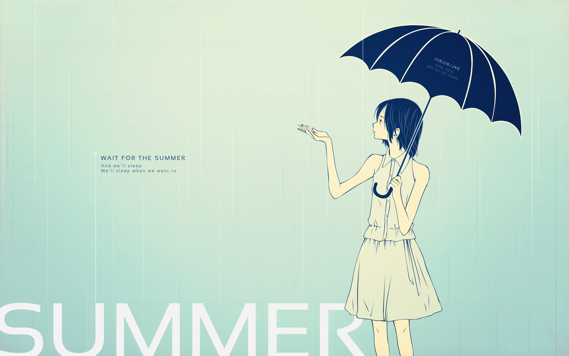 summer, anime, umbrellas - desktop wallpaper