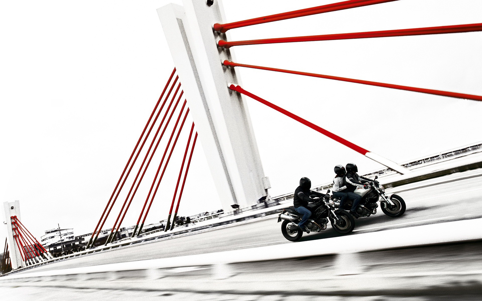 red, white, artistic, multicolor, bridges, Ducati, motorbikes - desktop wallpaper