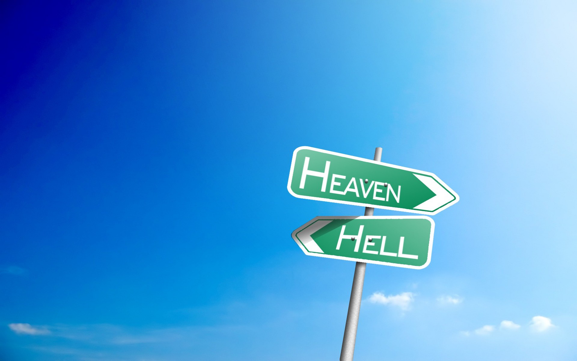 signs, Hell, Heaven, blue background - desktop wallpaper