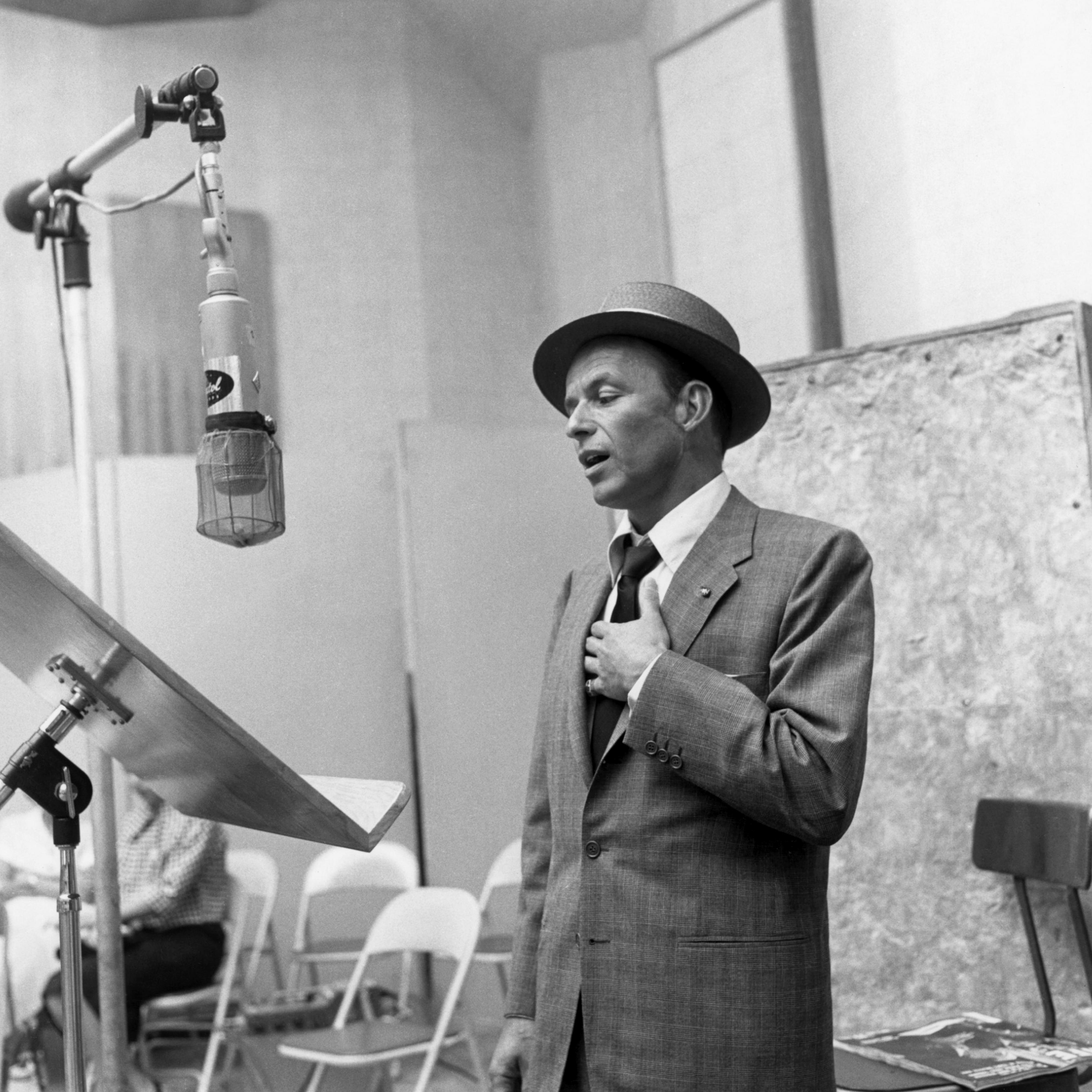 Frank Sinatra, grayscale, singers, monochrome - desktop wallpaper