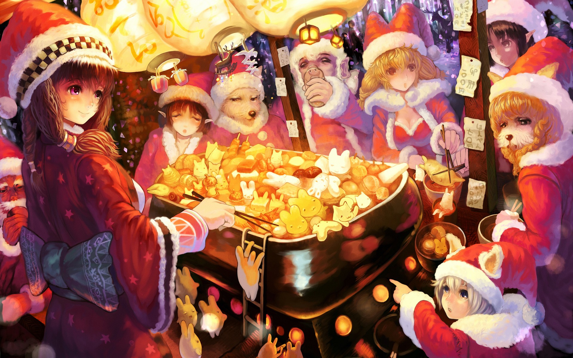 Christmas outfits, anime girls - desktop wallpaper