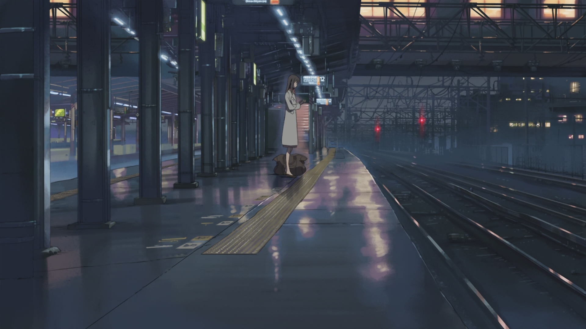Makoto Shinkai, train stations, power lines, 5 Centimeters Per Second, artwork, anime, railway - desktop wallpaper