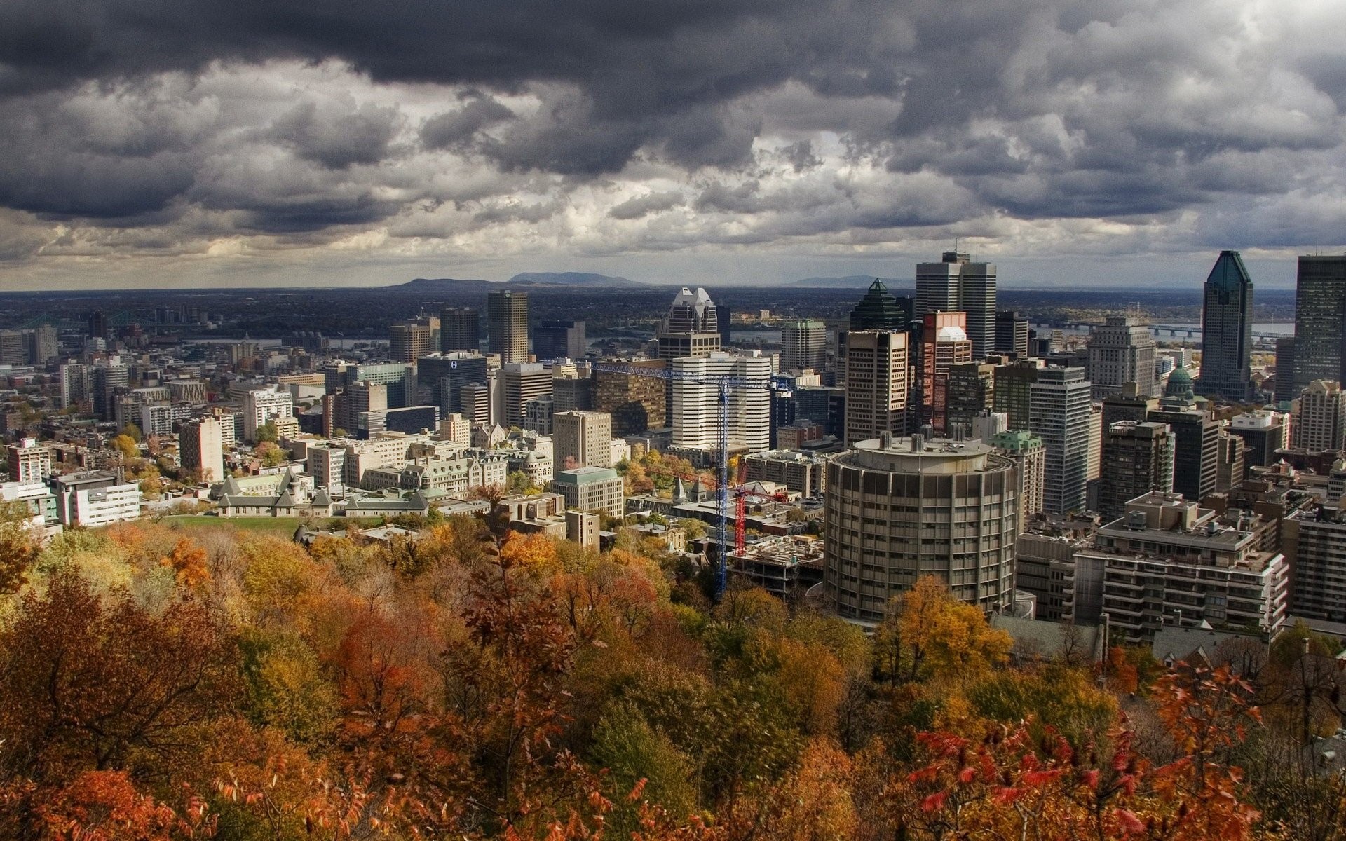 trees, cityscapes, skylines, buildings, Montreal, HDR photography - desktop wallpaper