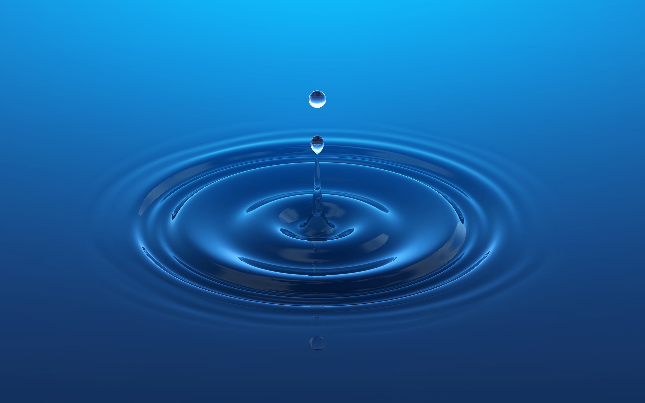 water, 3D view, blue, ripples, water drops, splashes - desktop wallpaper
