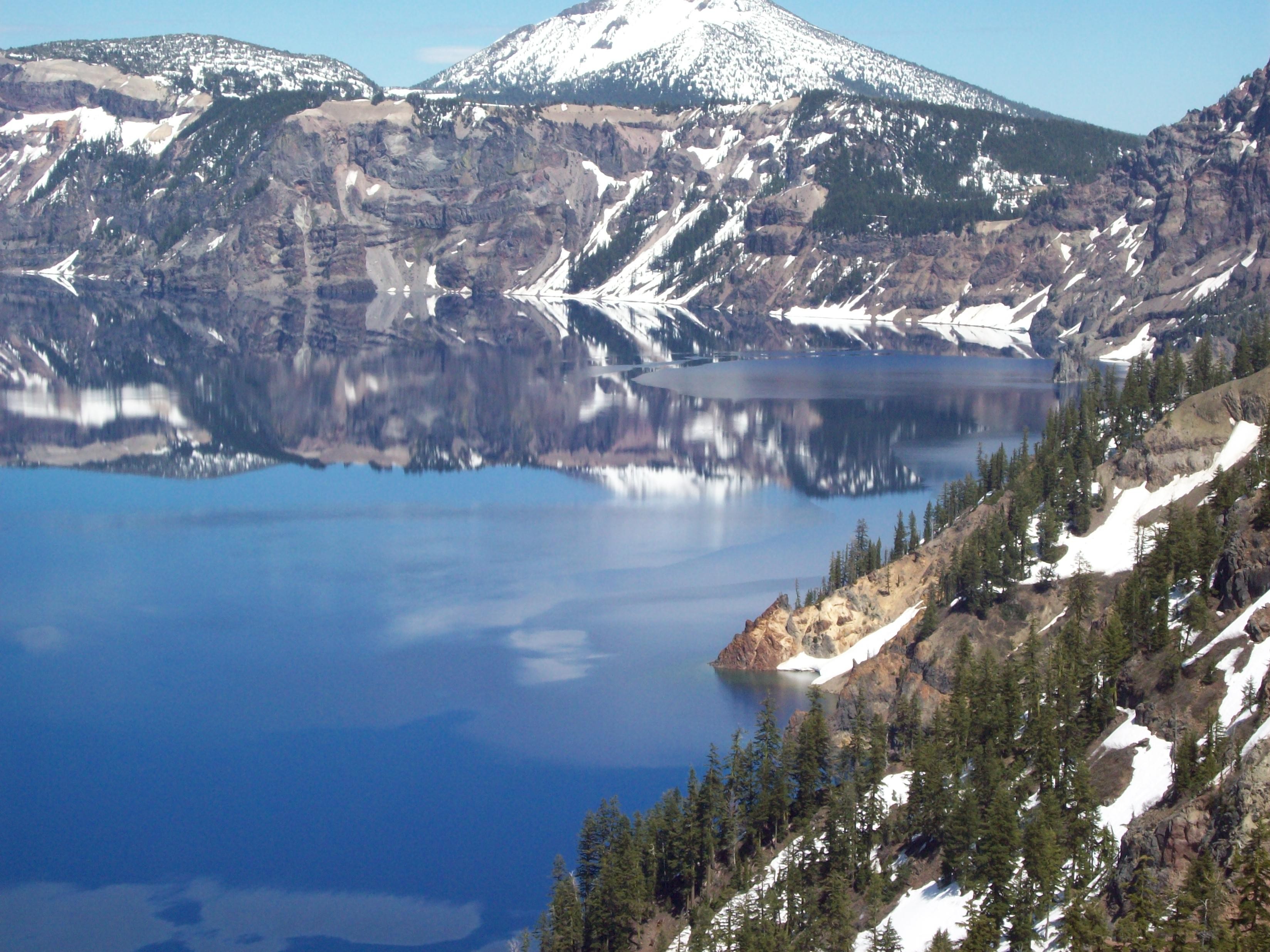 mountains, landscapes, snow, lakes, crater lake - desktop wallpaper