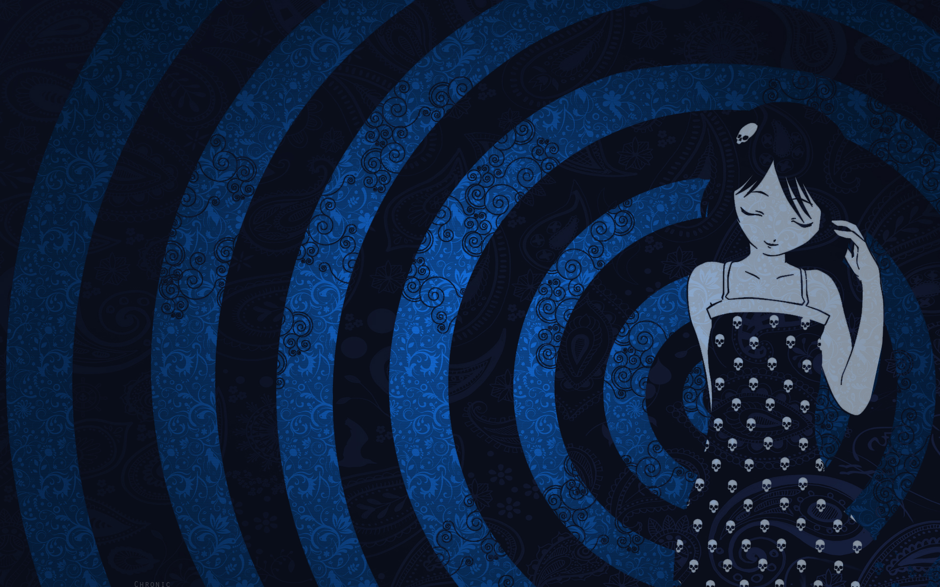 skulls, short hair, blue dress, anime girls - desktop wallpaper
