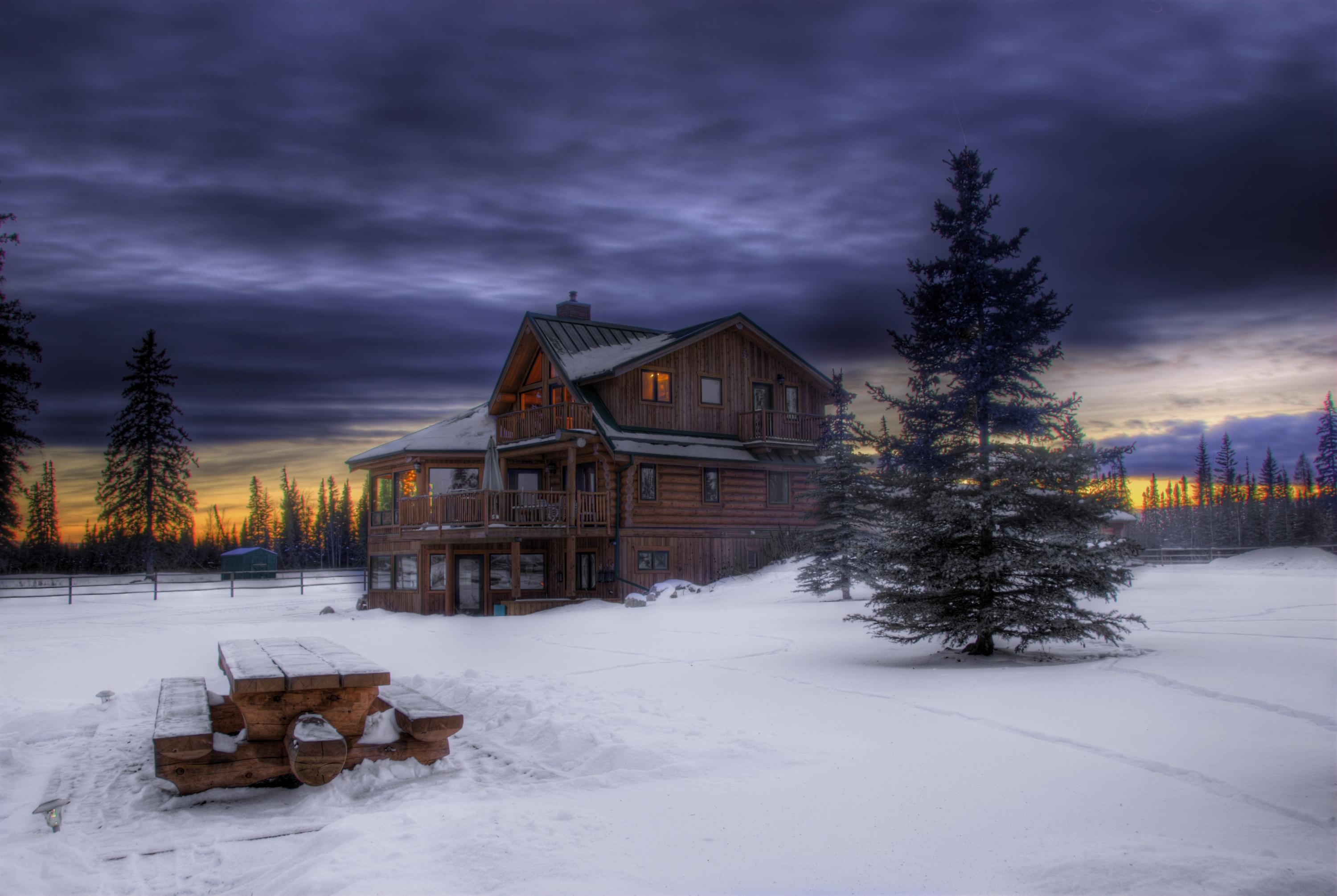 winter, houses, HDR photography - desktop wallpaper