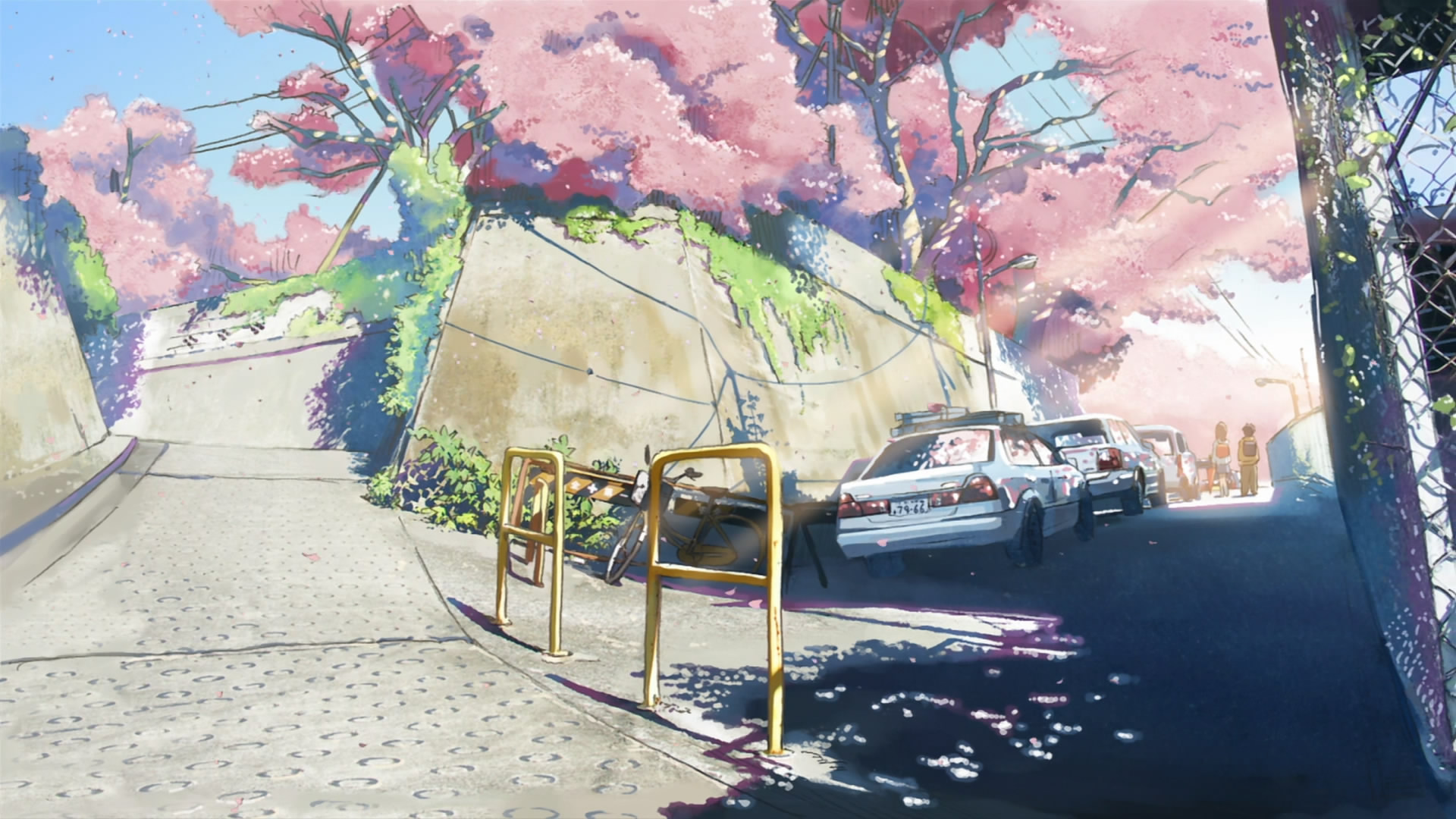 cherry blossoms, Makoto Shinkai, scenic, 5 Centimeters Per Second, police cars - desktop wallpaper