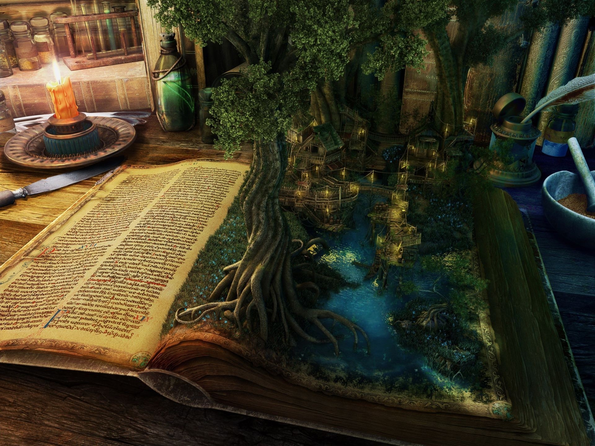 fantasy, fantasy art, books, magic, alchemy, Witchcraft - desktop wallpaper