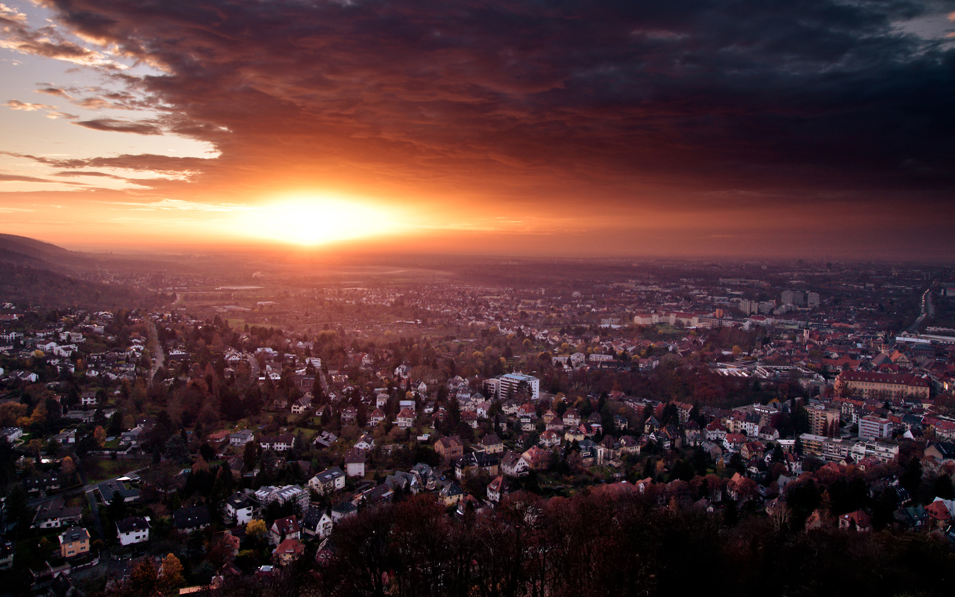 sunset, clouds, landscapes, cityscapes, Germany, architecture, houses, buildings, Karlsruhe - desktop wallpaper