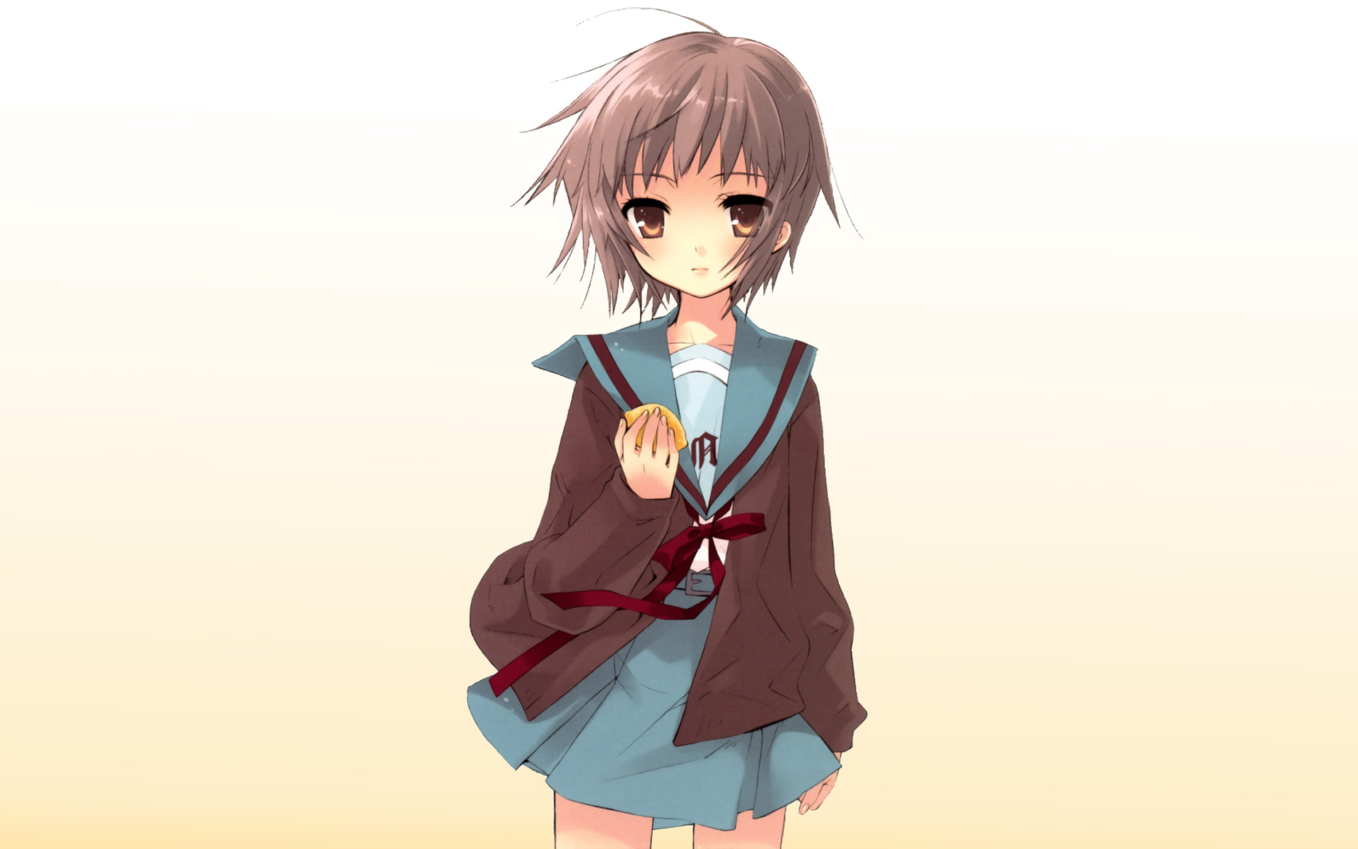 school uniforms, Nagato Yuki, The Melancholy of Haruhi Suzumiya, anime, simple background - desktop wallpaper