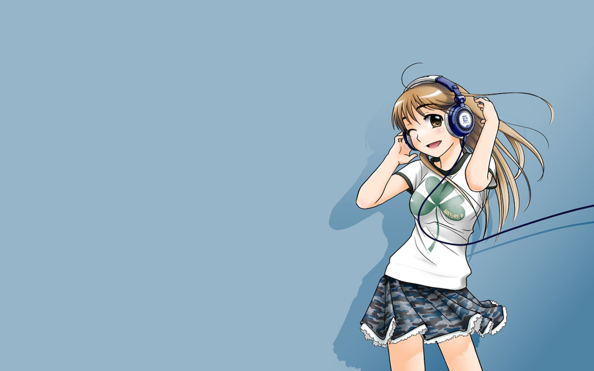 headphones, skirts, anime, simple background, anime girls - desktop wallpaper