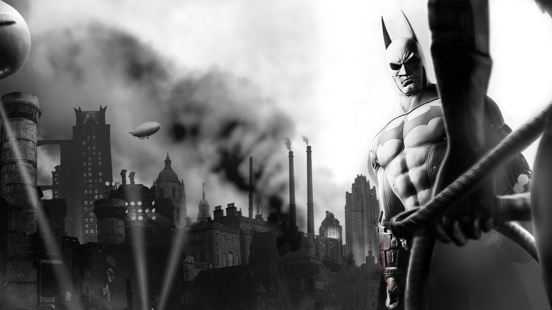 Batman, video games, monochrome, Arkham City, Batman Arkham City - desktop wallpaper