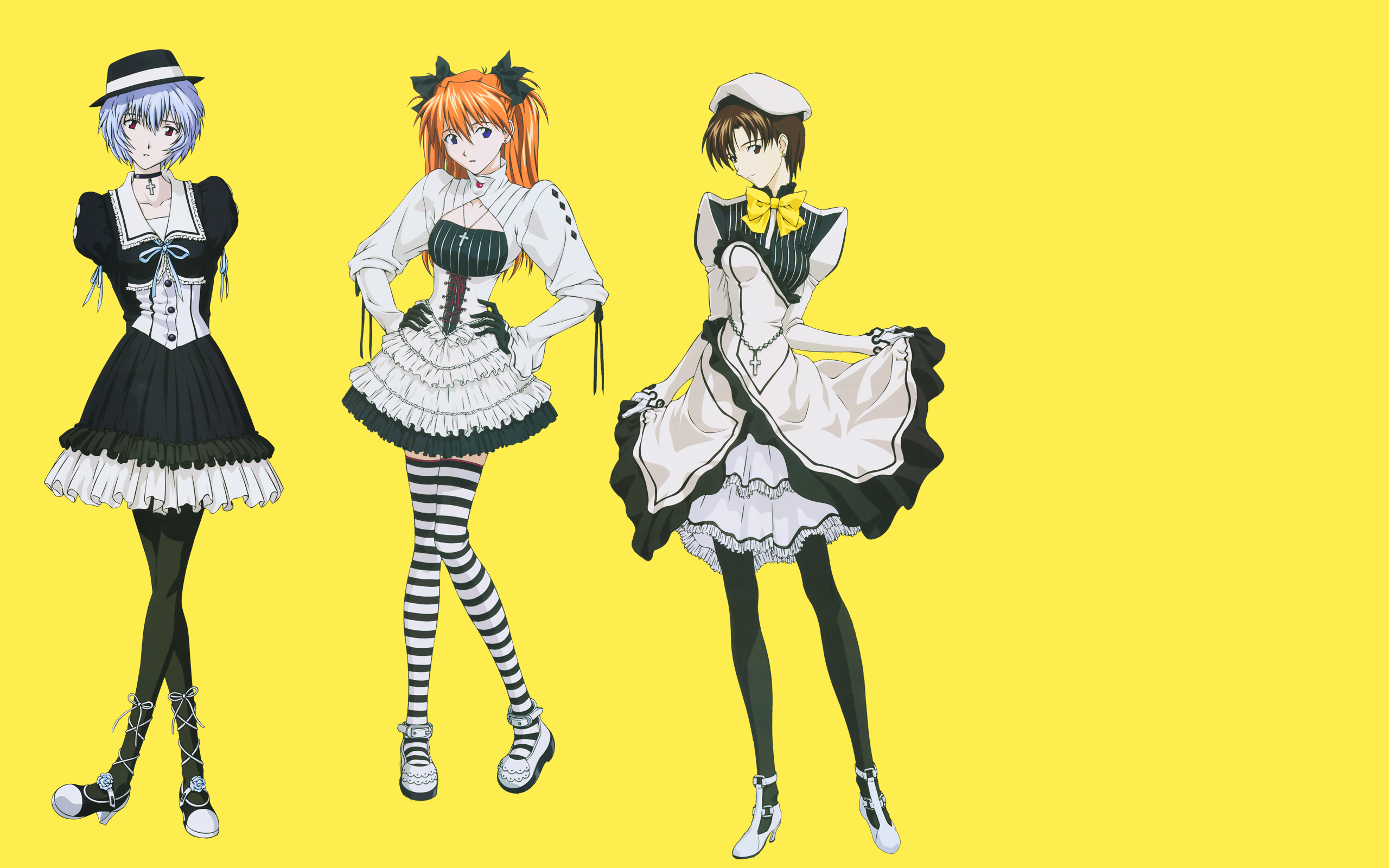 Ayanami Rei, Neon Genesis Evangelion, Asuka Langley Soryu, simple background, striped legwear, Ibuki Maya - desktop wallpaper