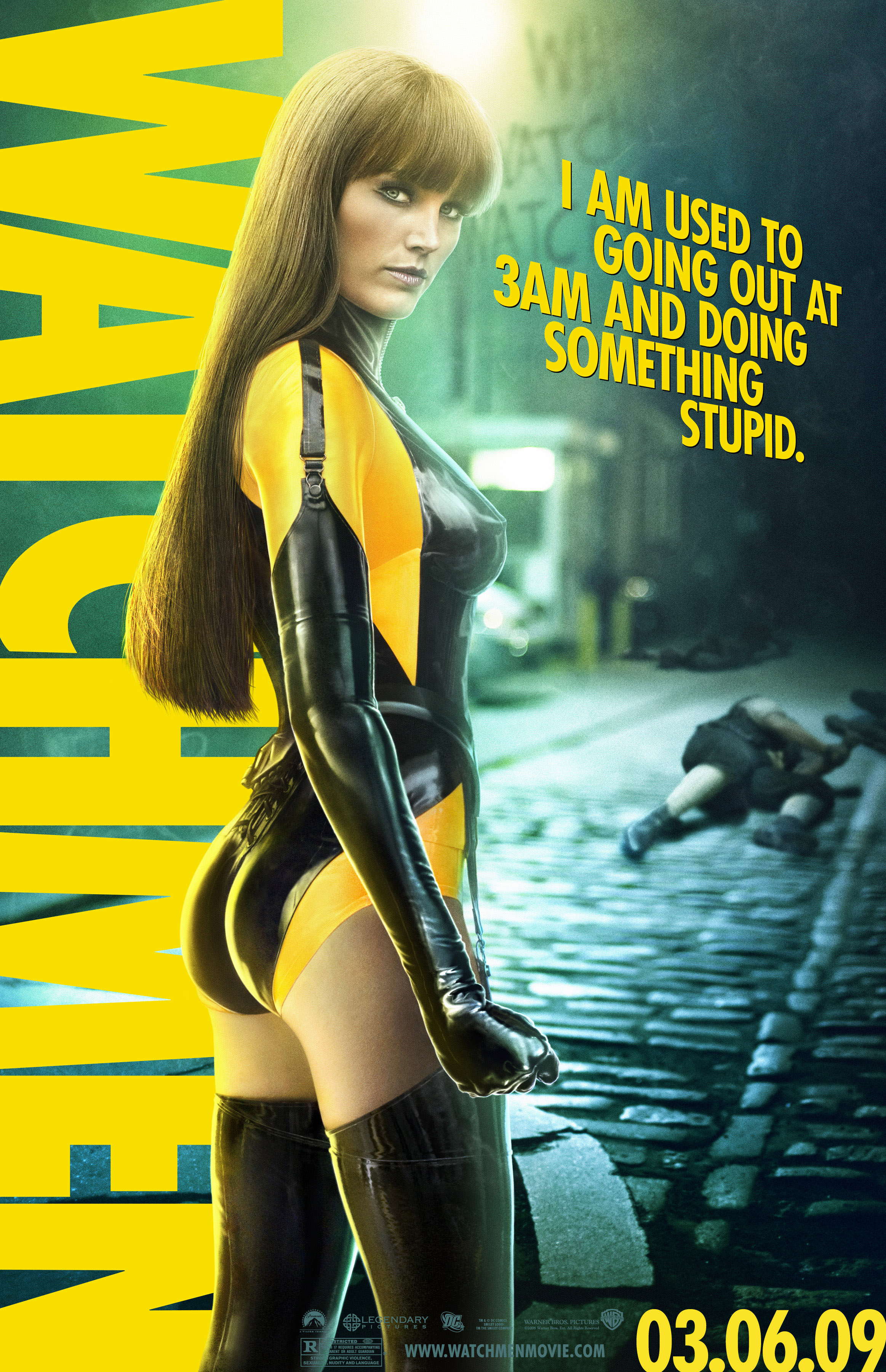 Watchmen, movies, yellow, Silk Spectre, Malin Akerman, movie posters - desktop wallpaper