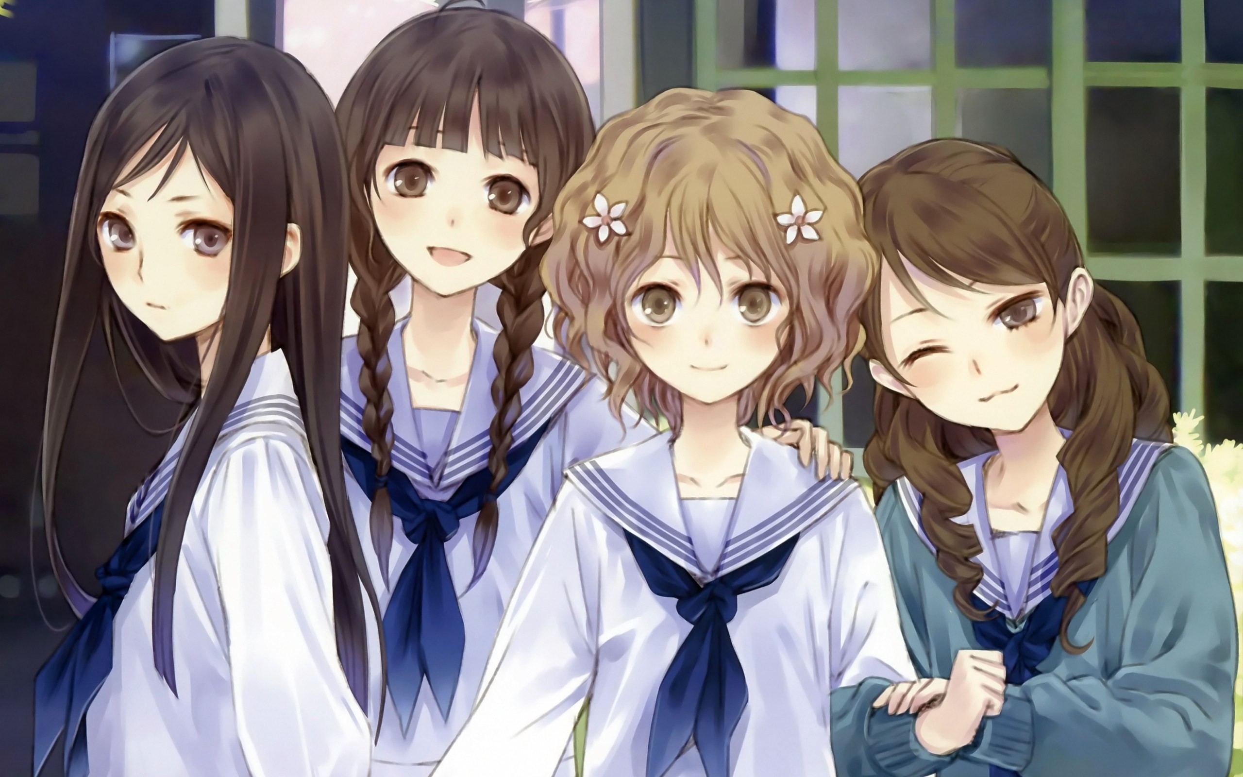 school uniforms, Hanasaku Iroha, Matsumae Ohana, Tsurugi Minko, Oshimizu Nako, Wakura Yuina - desktop wallpaper