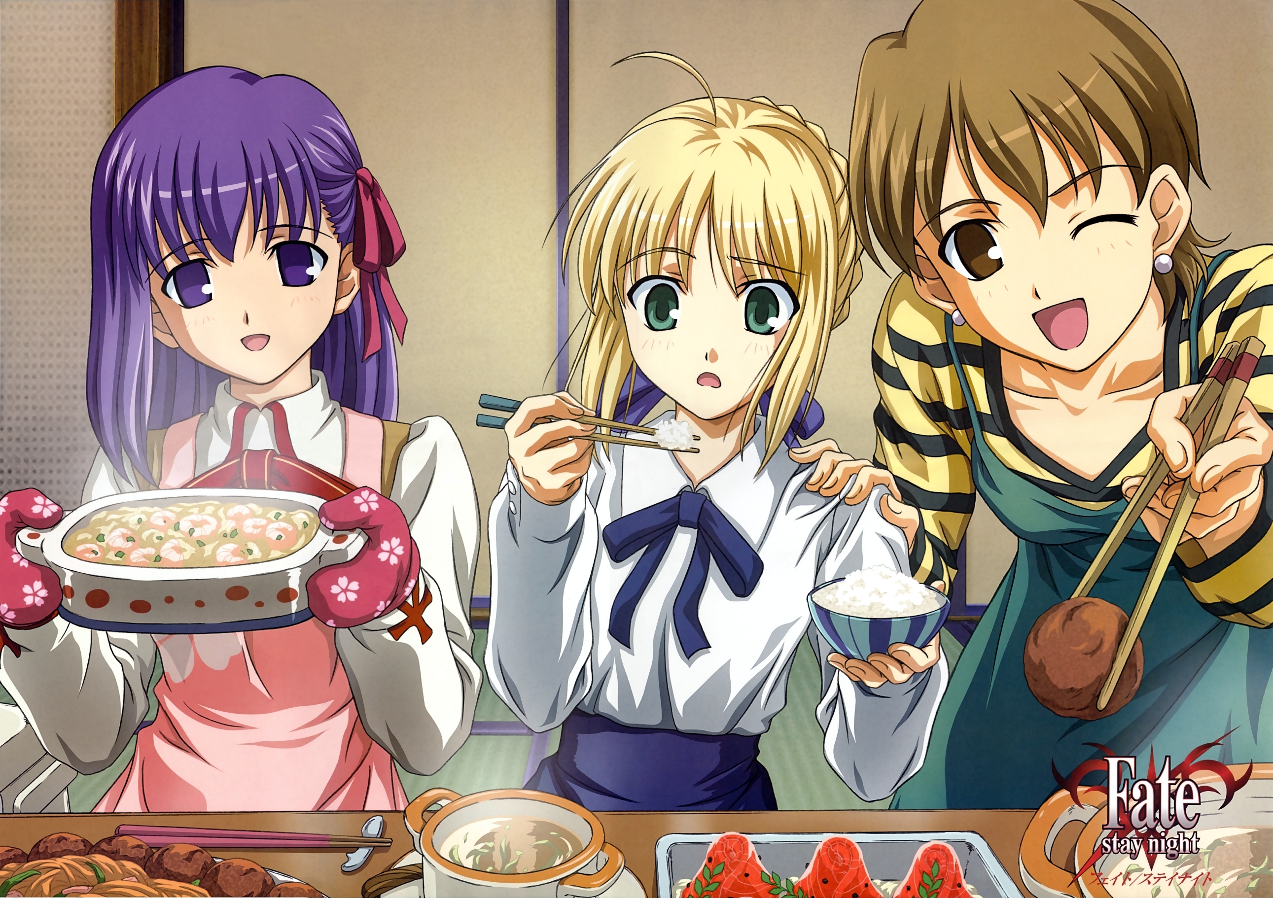 Fate/Stay Night, Saber, Matou Sakura, Fujimura Taiga, Fate series - desktop wallpaper