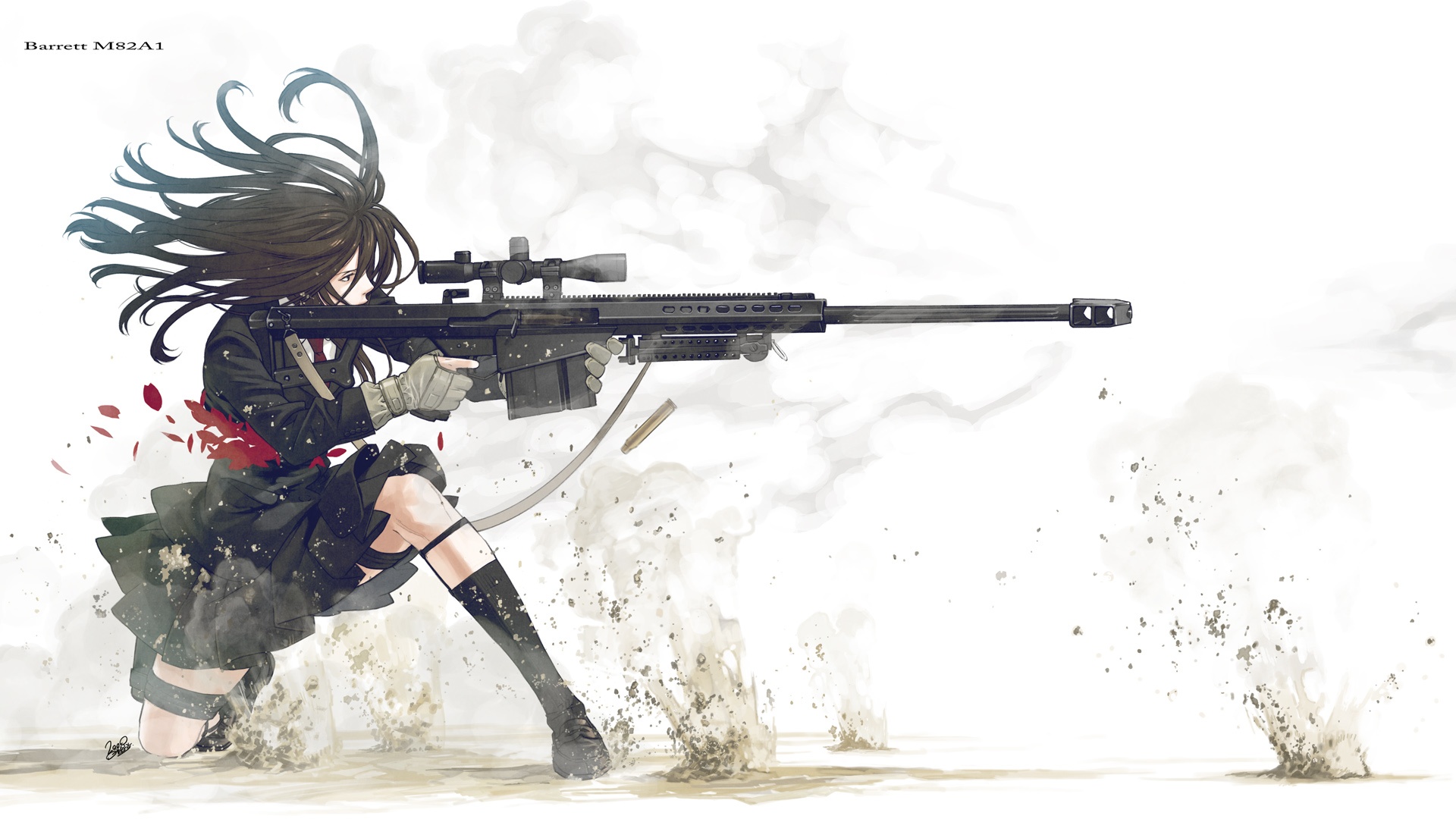 guns, school uniforms, anime, simple background, anime girls, Kozaki Yusuke, original characters - desktop wallpaper