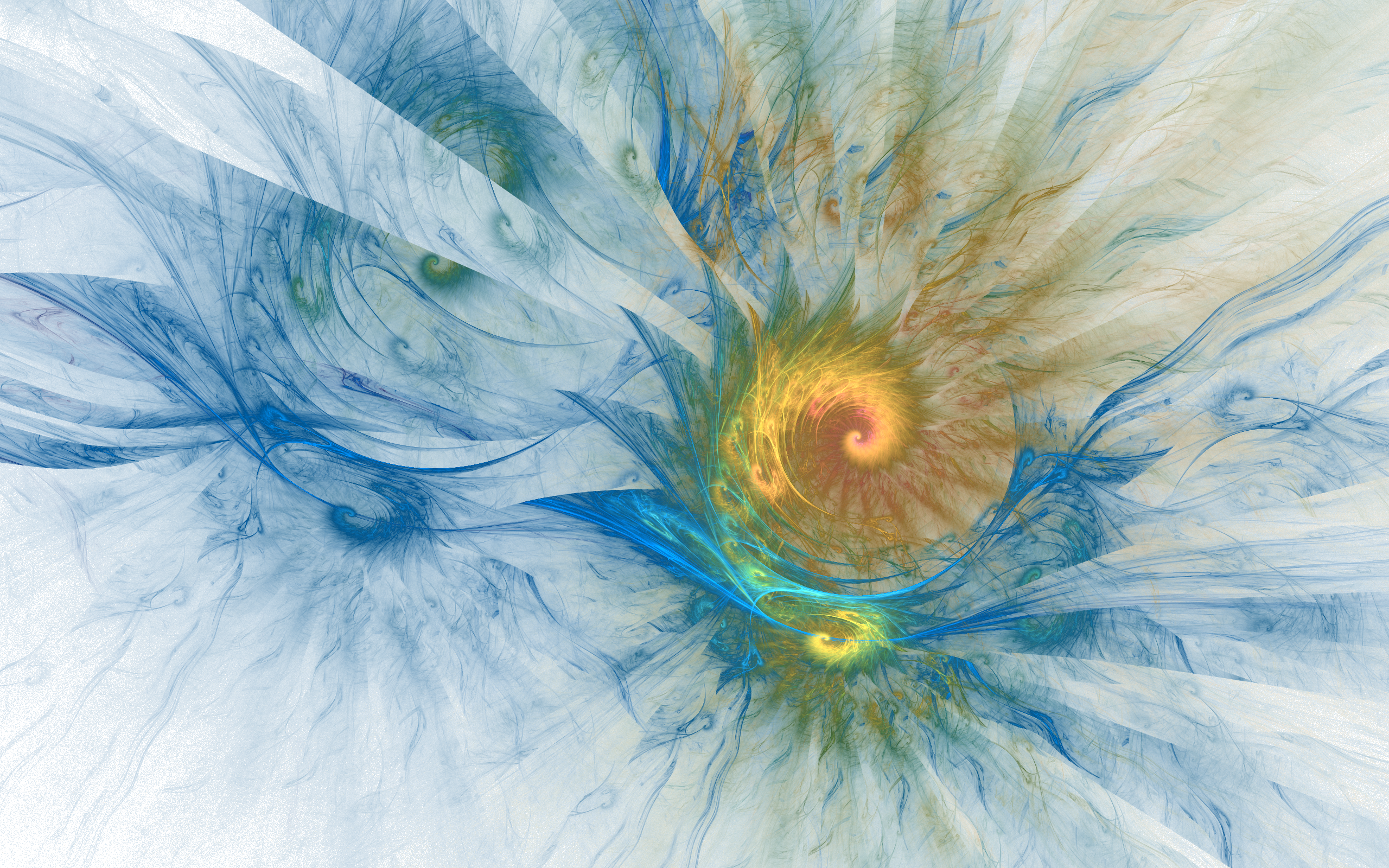 blue, white, yellow, waves, fractals, spiral, rainbows - desktop wallpaper