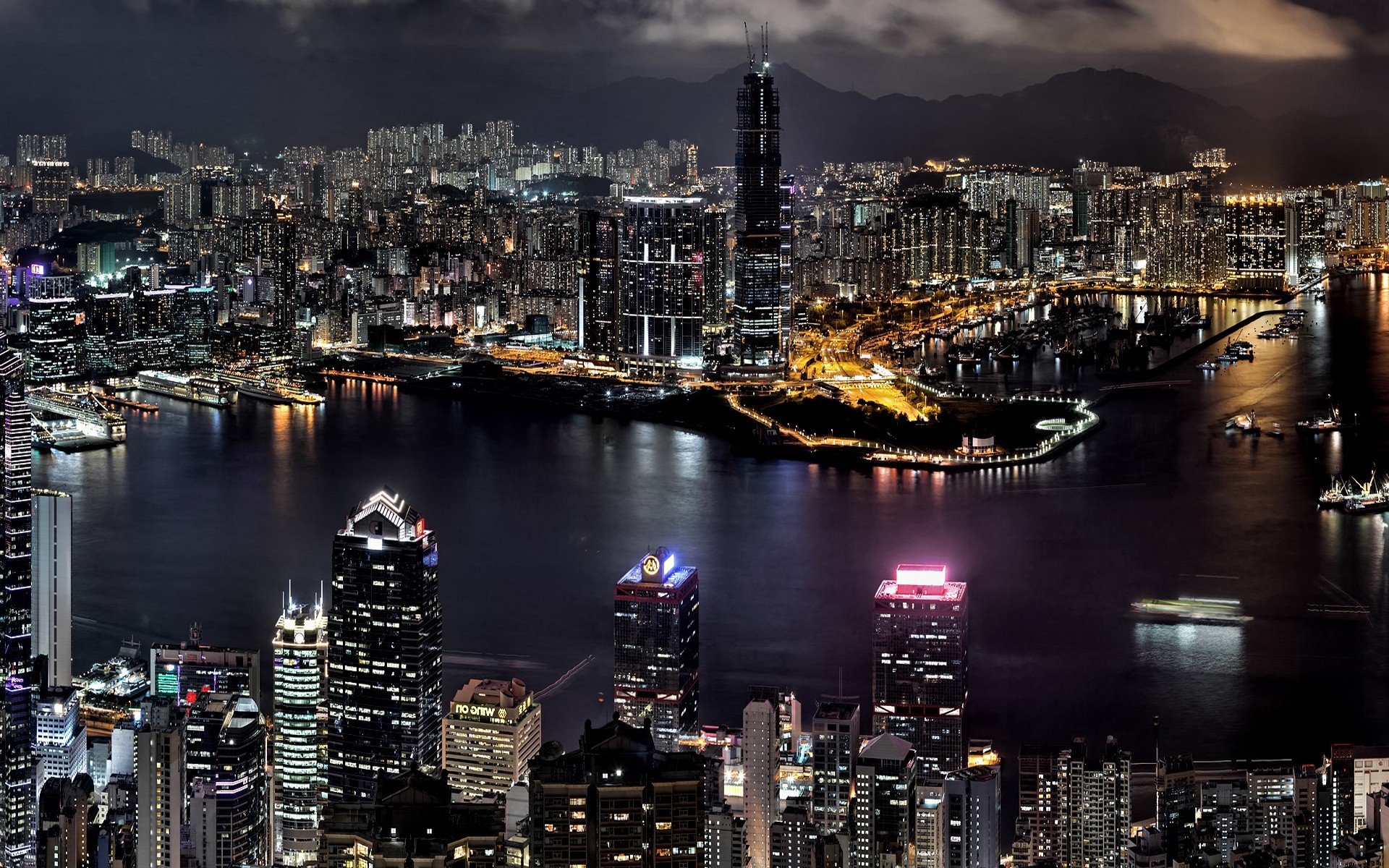 cityscapes, night, buildings, Hong Kong, cities - desktop wallpaper