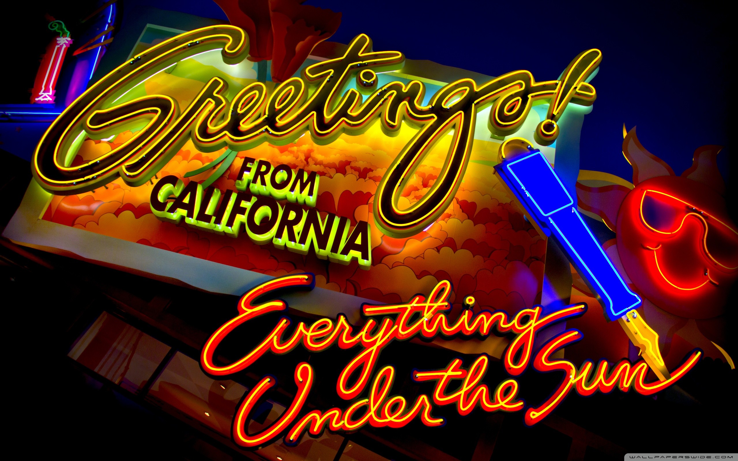 signs, California, glowing, neon - desktop wallpaper