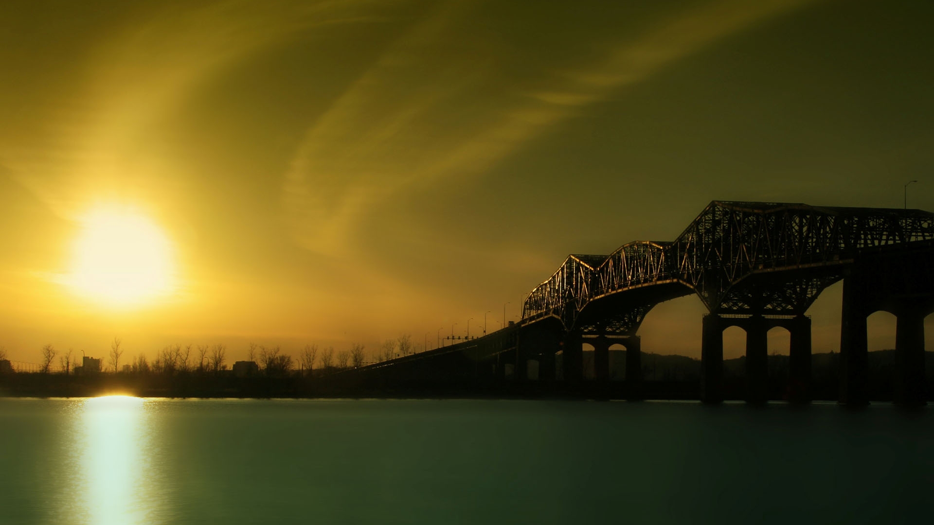 sunset, landscapes, Sun, bridges - desktop wallpaper