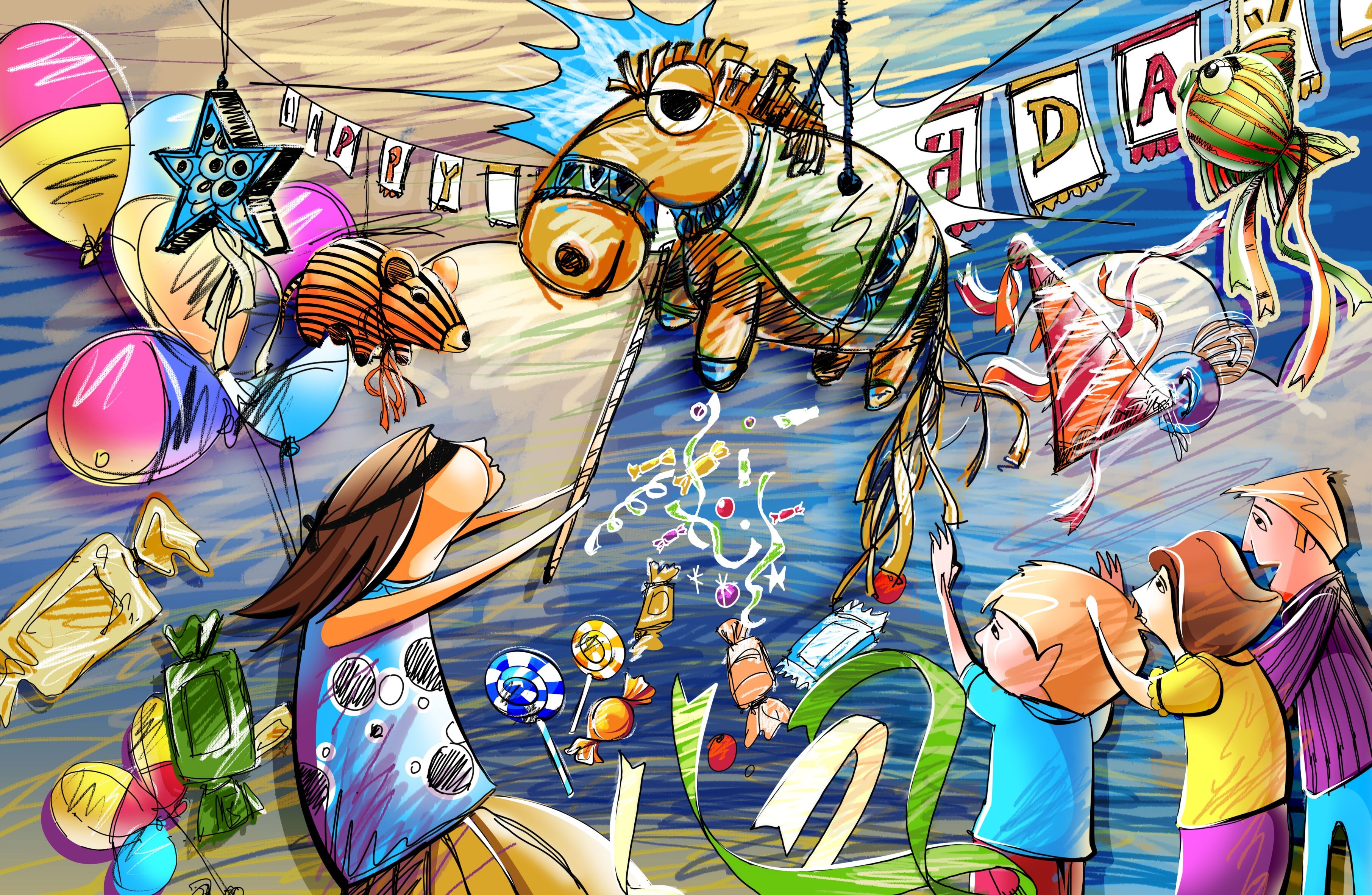 party, horses, children - desktop wallpaper