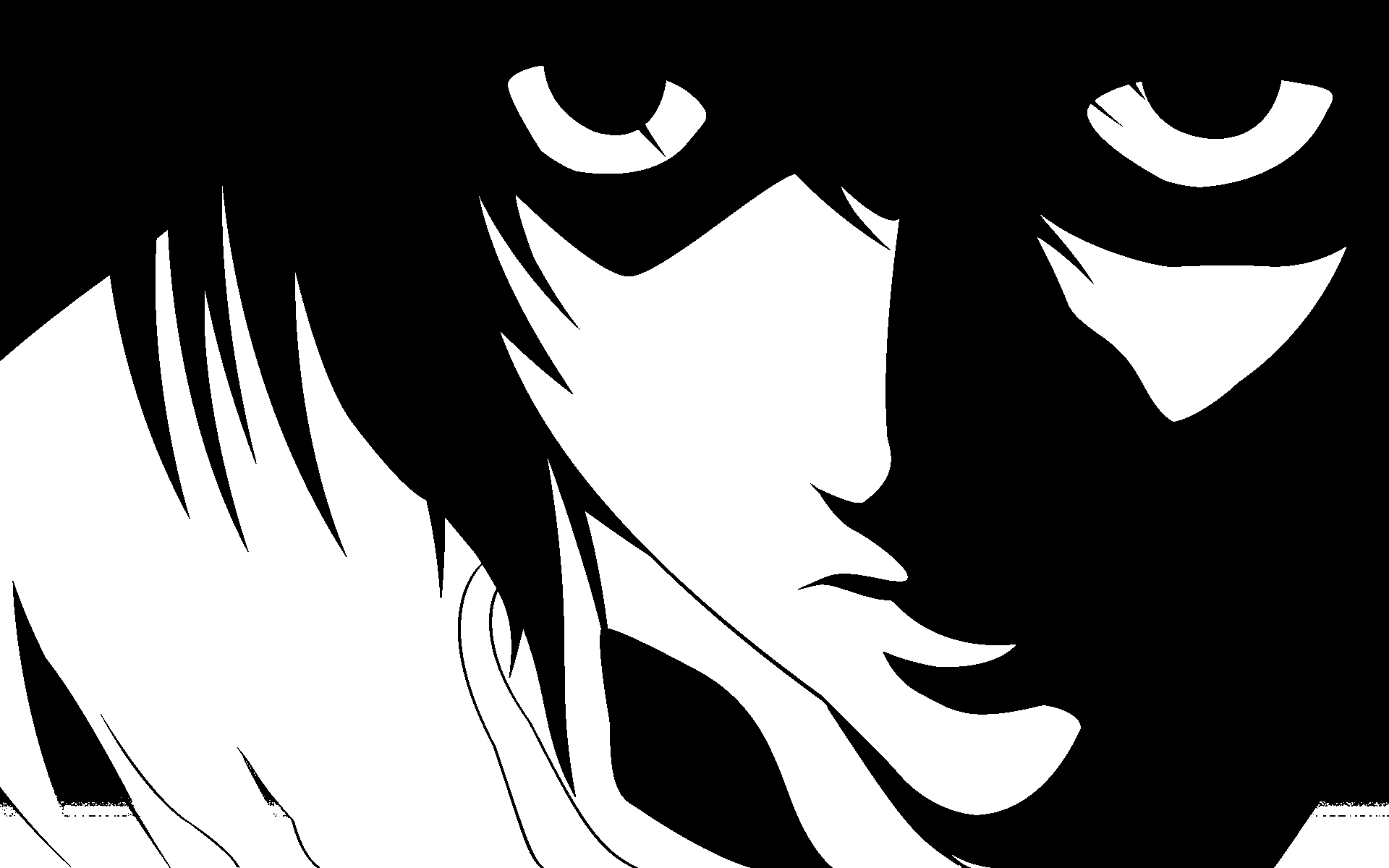 Death Note, black and white, L., monochrome, anime, anime boys, high contrast - desktop wallpaper