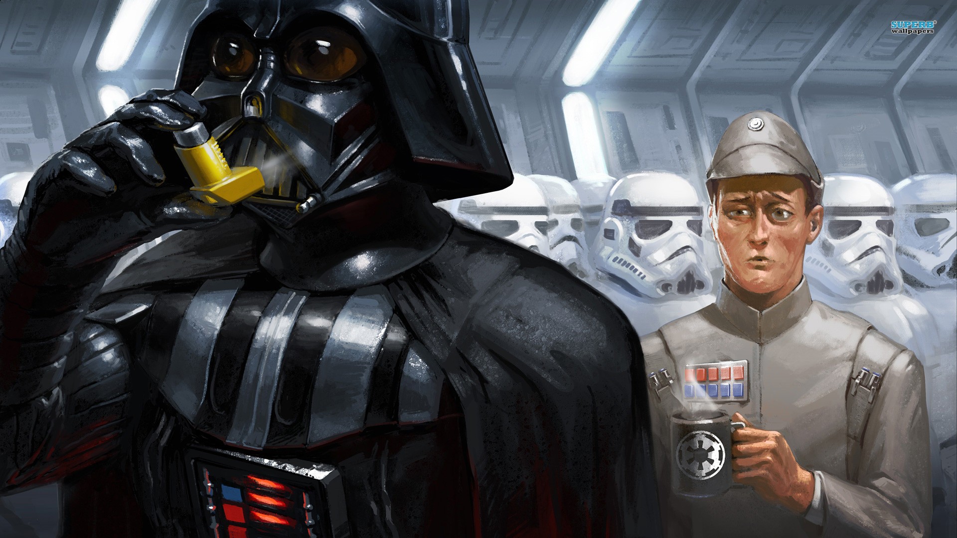 Star Wars, stormtroopers, Darth Vader, drawn - desktop wallpaper