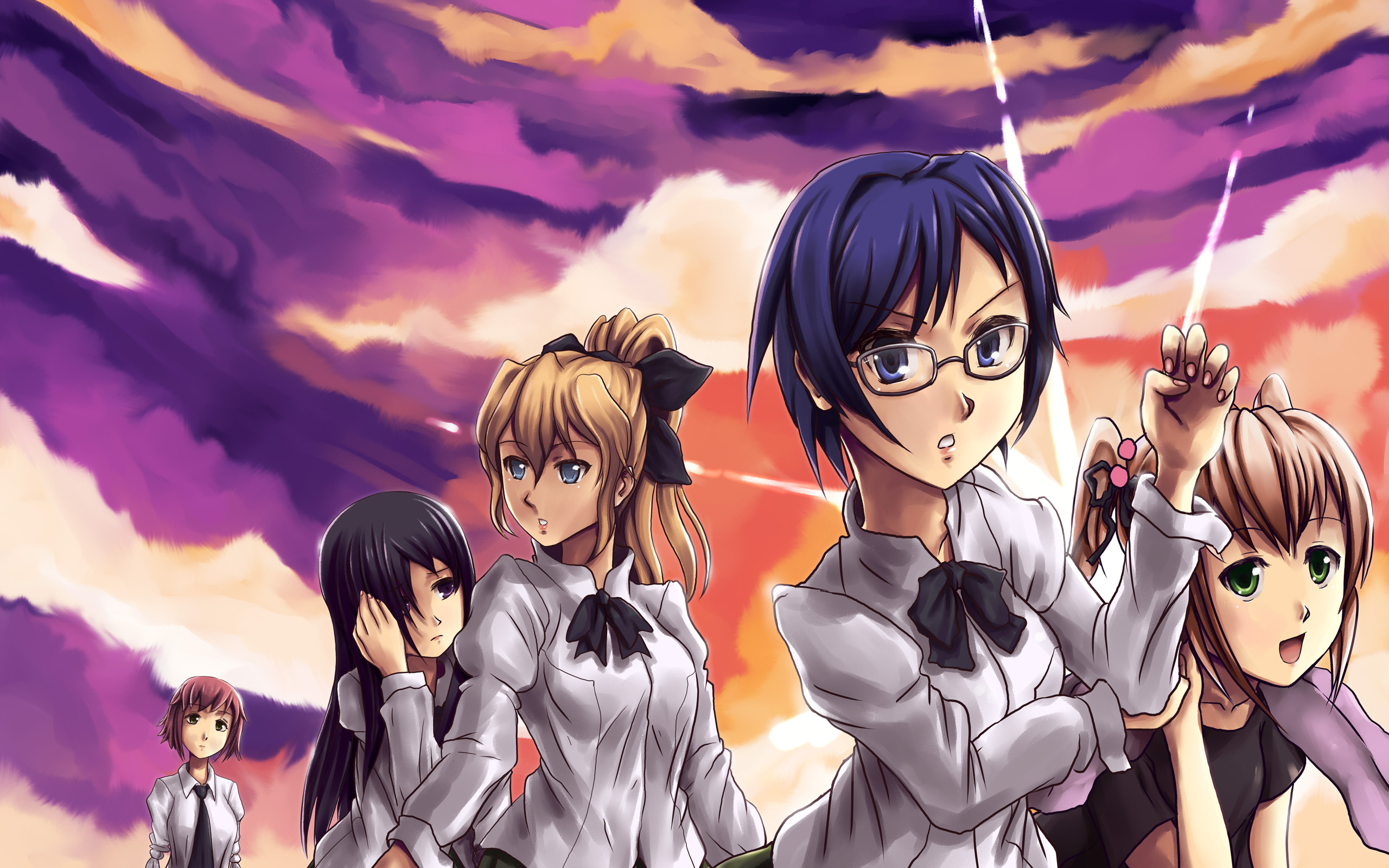 school uniforms, Katawa Shoujo, meganekko, Ikezawa Hanako, Satou Lilly, Ibarazaki Emi, Tezuka Rin, Hakamichi Shizune - desktop wallpaper