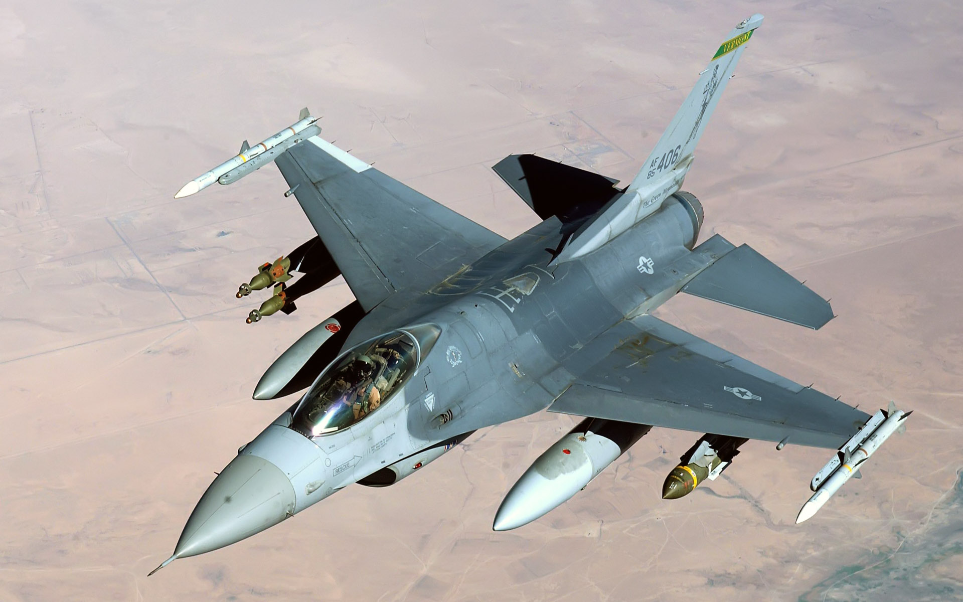 aircraft, military, deserts, planes, F-16 Fighting Falcon - desktop wallpaper