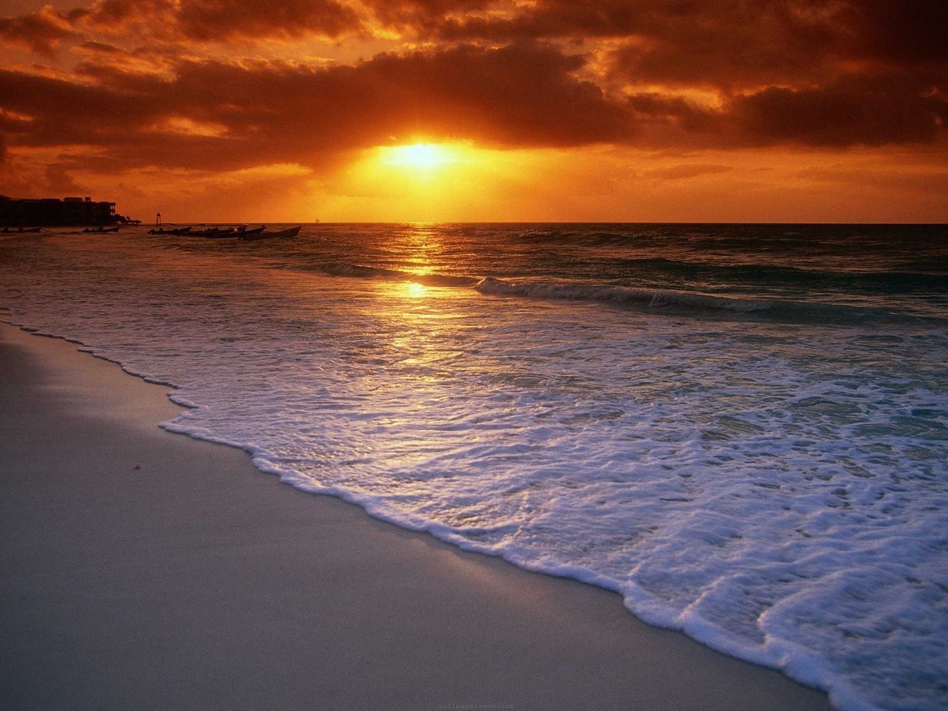 sunset, ocean, clouds, beaches - desktop wallpaper