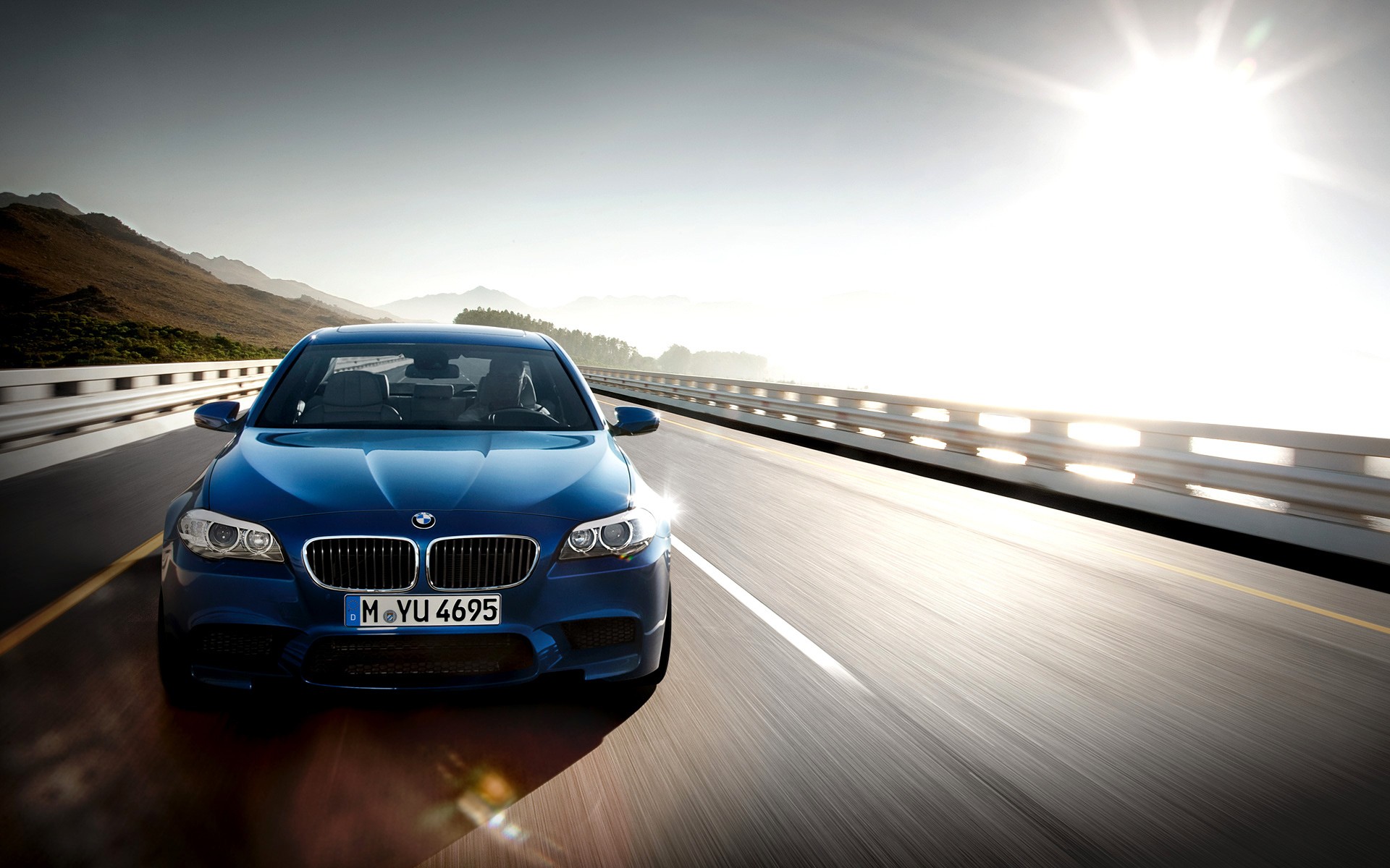 BMW, cars, roads, BMW M5, blue cars - desktop wallpaper
