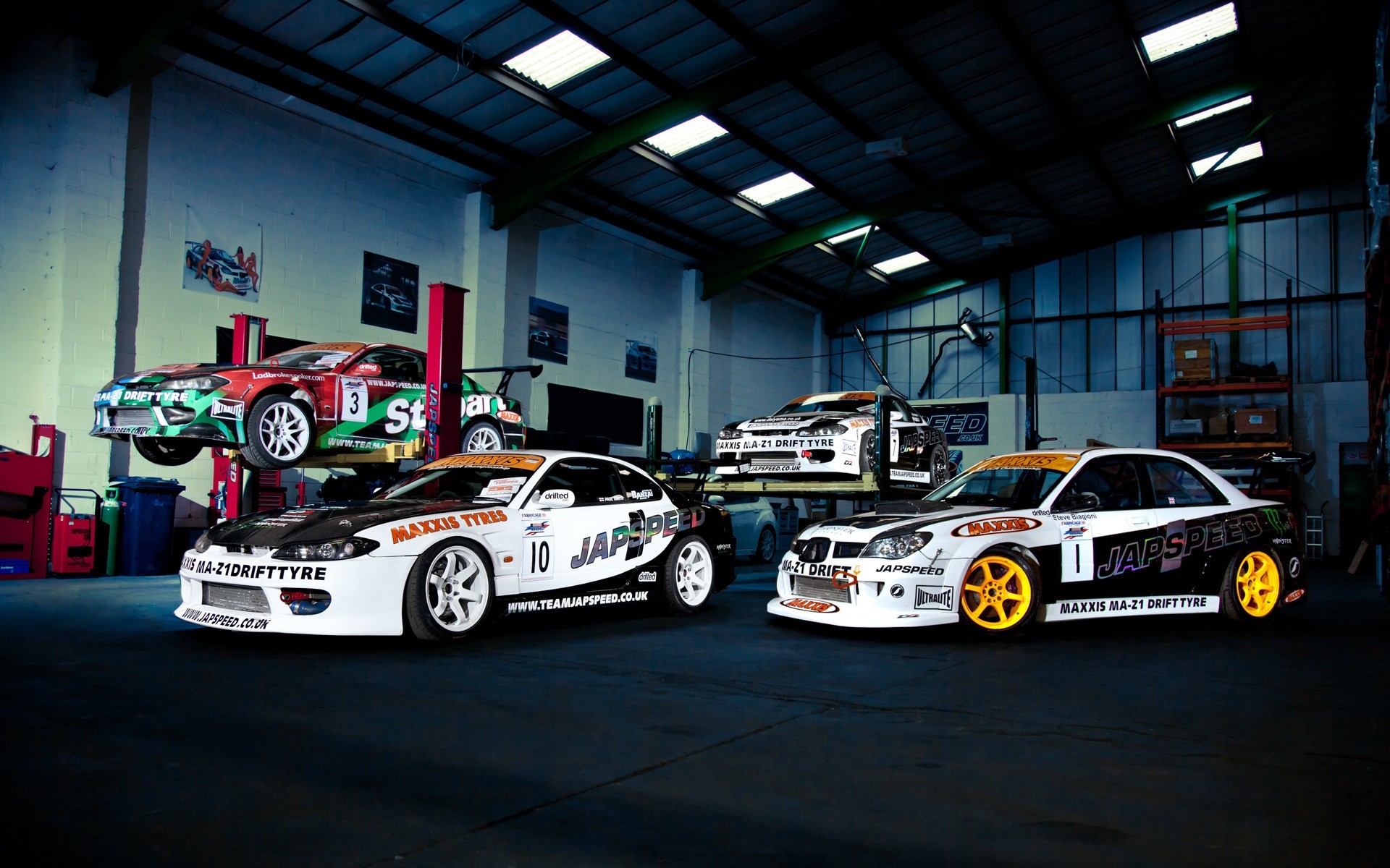 cars, Subaru, Nissan, garages, racing, Nissan 240Sx, Nissan Silvia S15 - desktop wallpaper