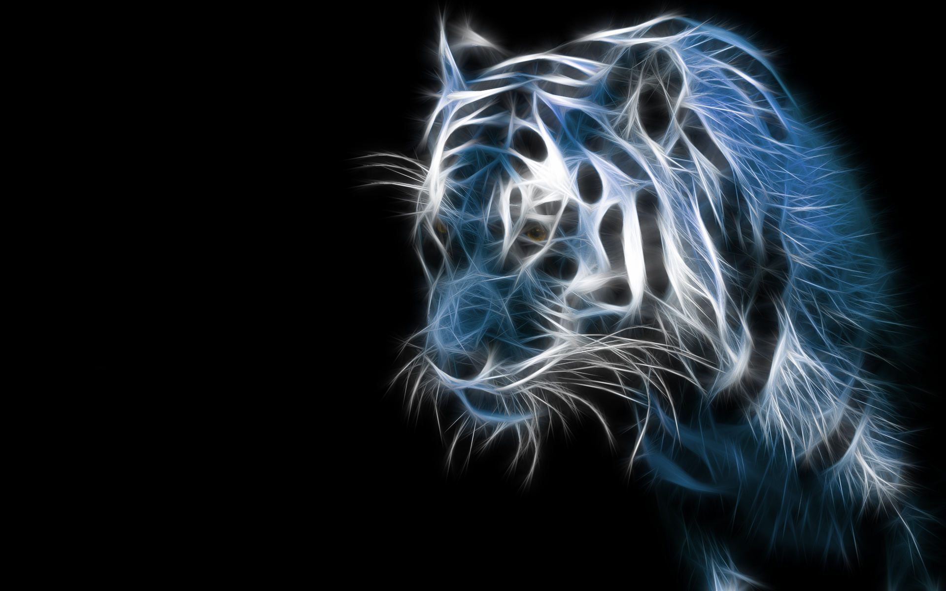 blue, black, animals, tigers, Fractalius, digital art, artwork, digtal art - desktop wallpaper