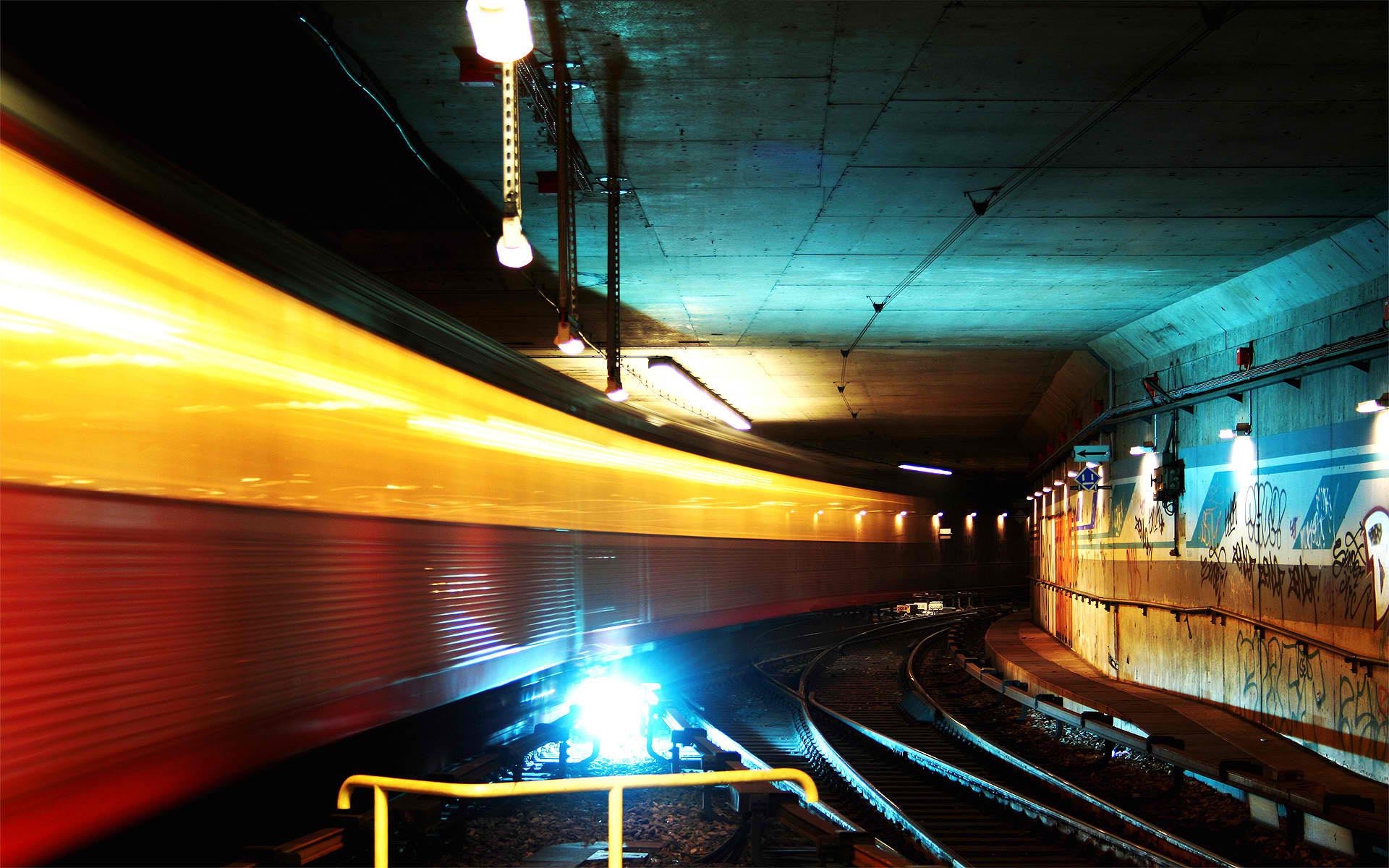 subway, tunnels, railroad tracks, long exposure - desktop wallpaper