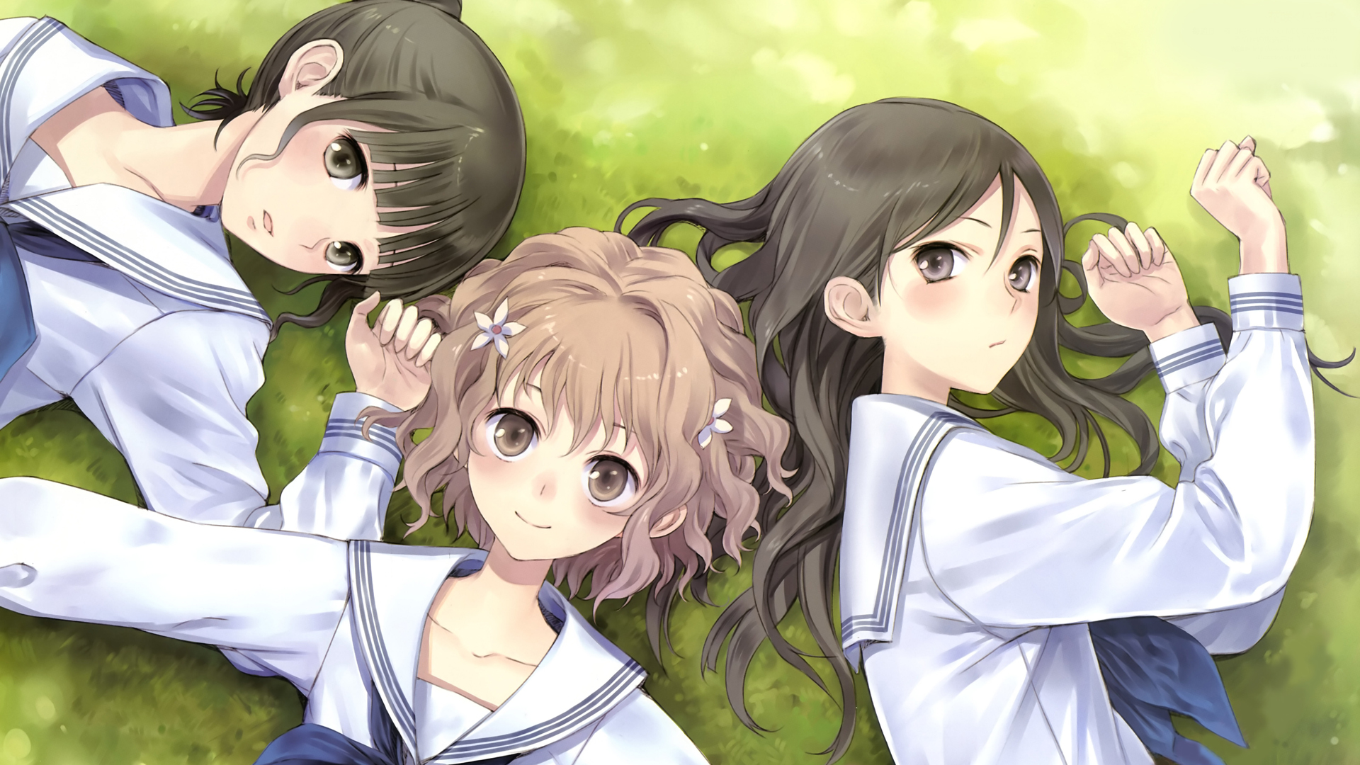 school uniforms, Hanasaku Iroha, Matsumae Ohana, Tsurugi Minko, Oshimizu Nako, anime girls, sailor uniforms - desktop wallpaper