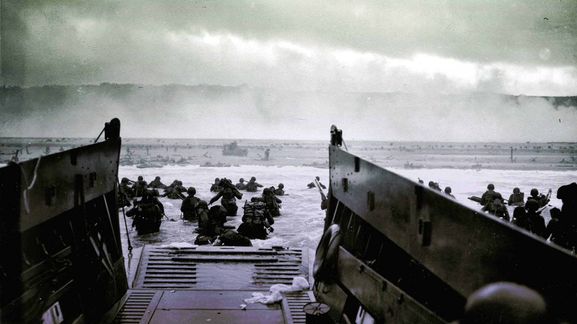 soldiers, Normandy, US Army, World War II, D-Day, historic, disembarking, sea - desktop wallpaper