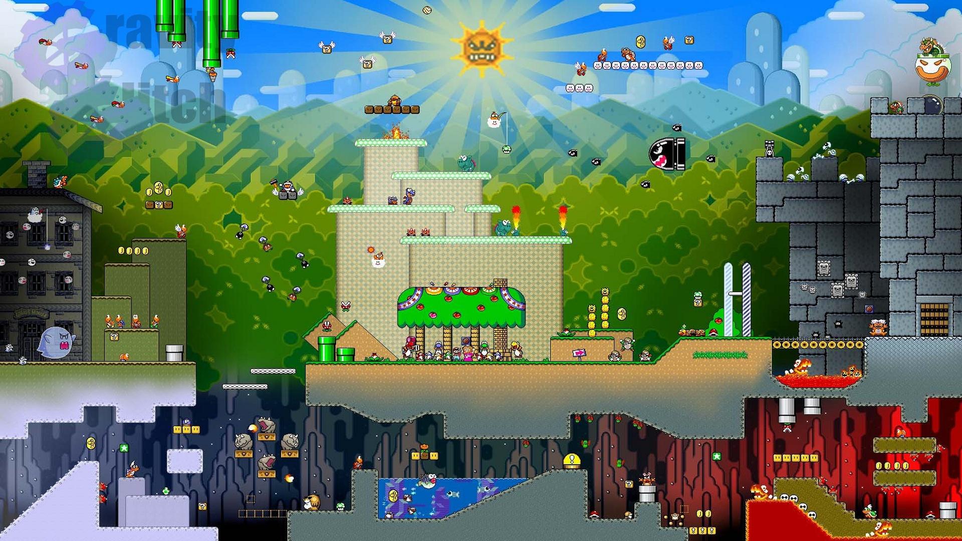 Mario, Super Mario, bullet bill, Bowser, Yoshi, Princess Peach - desktop wallpaper