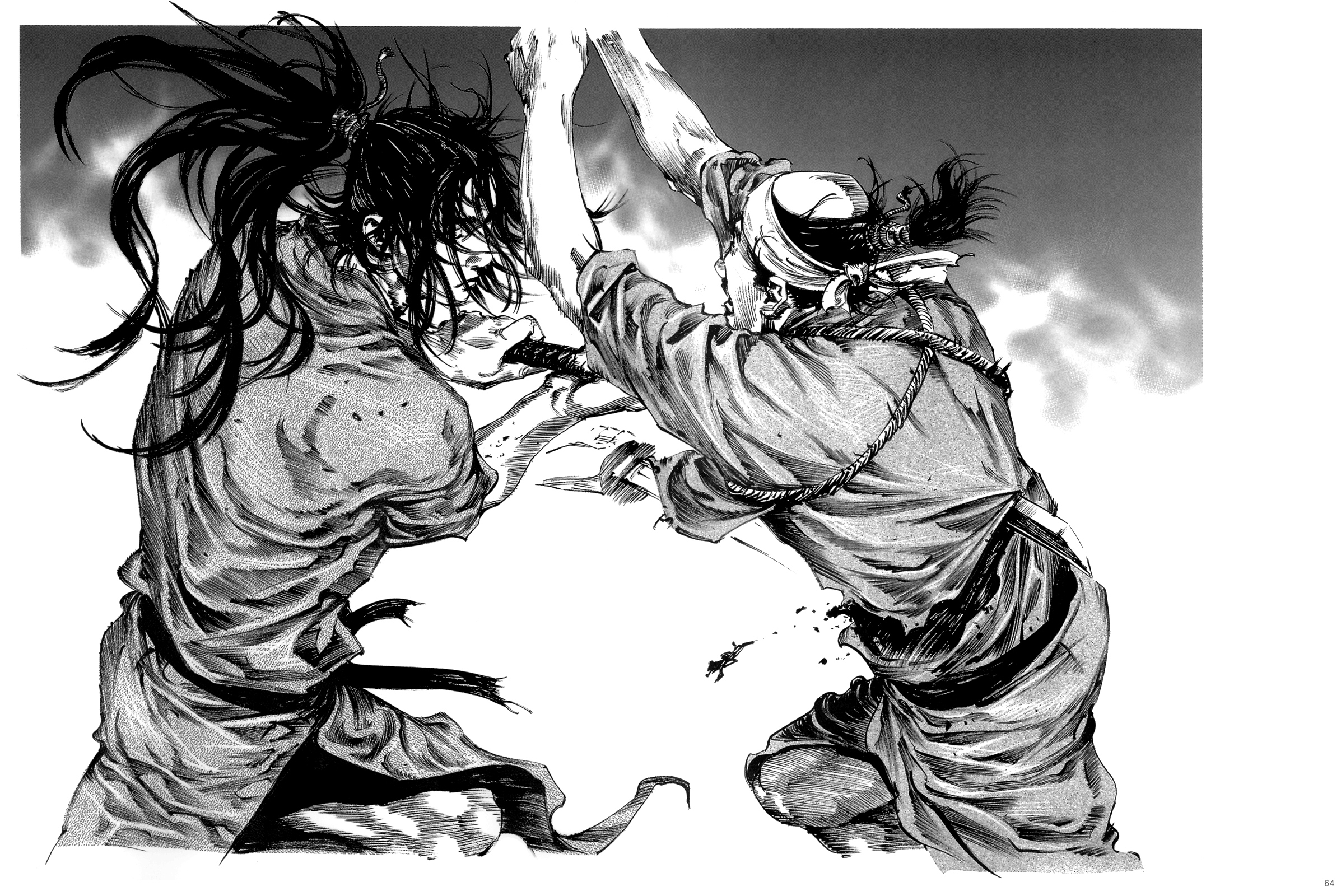 Vagabond, long hair, battles, warriors, manga - desktop wallpaper