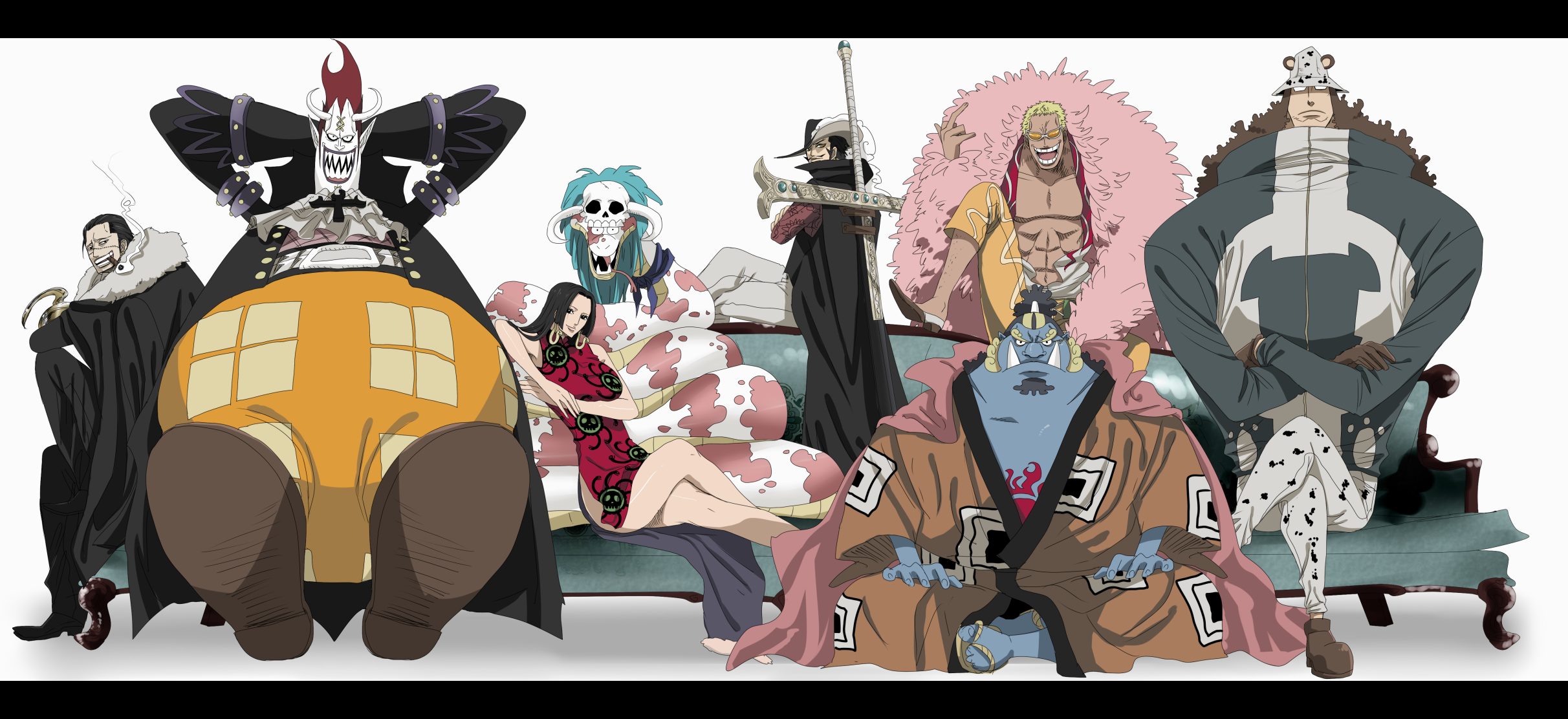 One Piece (anime), Boa Hancock, anime, Crocodile (One Piece), Gecko Moria, Donquixote Doflamingo, Bartholomew Kuma, Jinbei (One Piece), Dracule Mihawk - desktop wallpaper